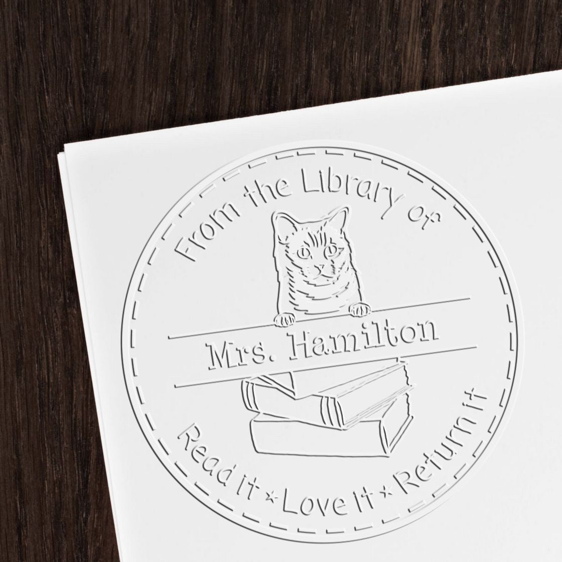 Custom Book Borrower Seal with Chartreux Cat - Engineer Seal Stamps