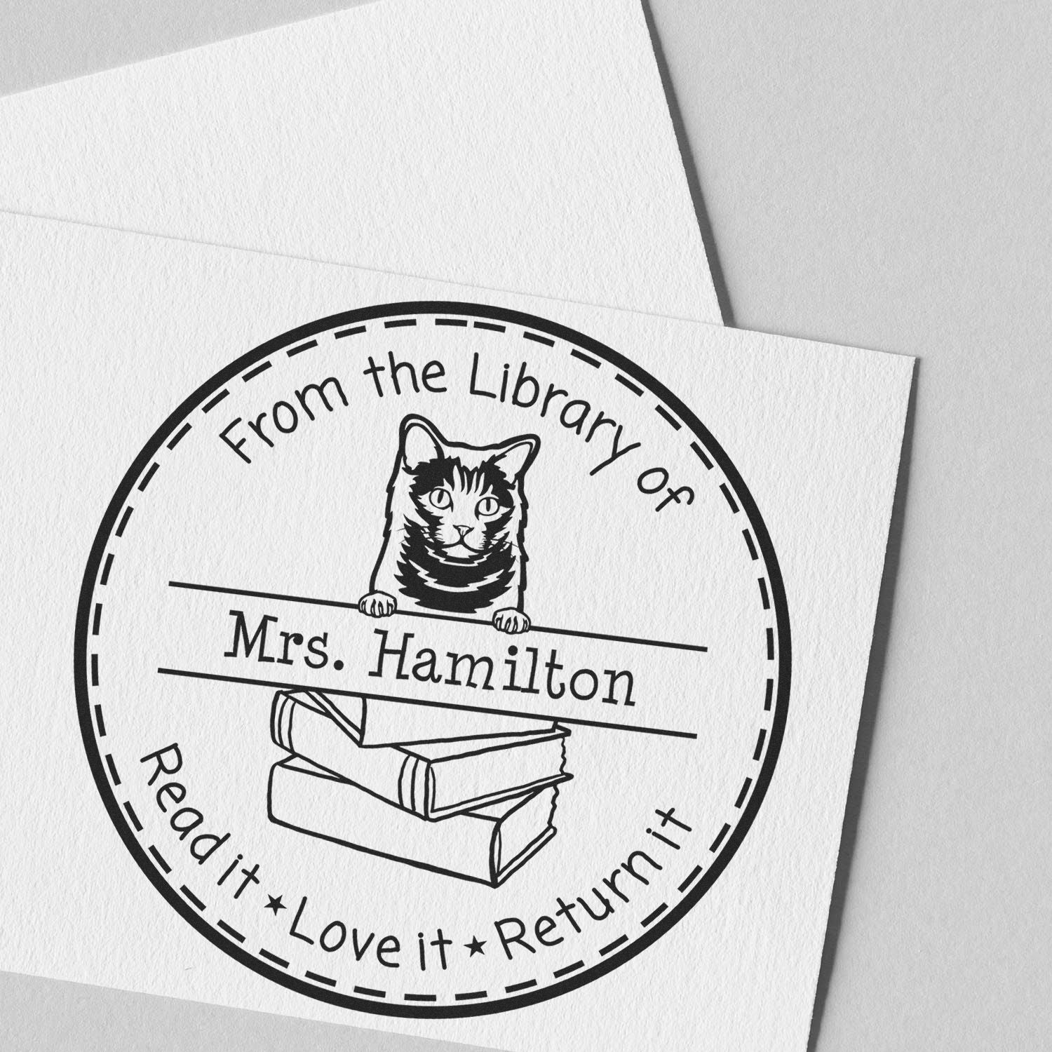 Personalized Library Personalization Stamper with Chartreux Cat - Engineer Seal Stamps
