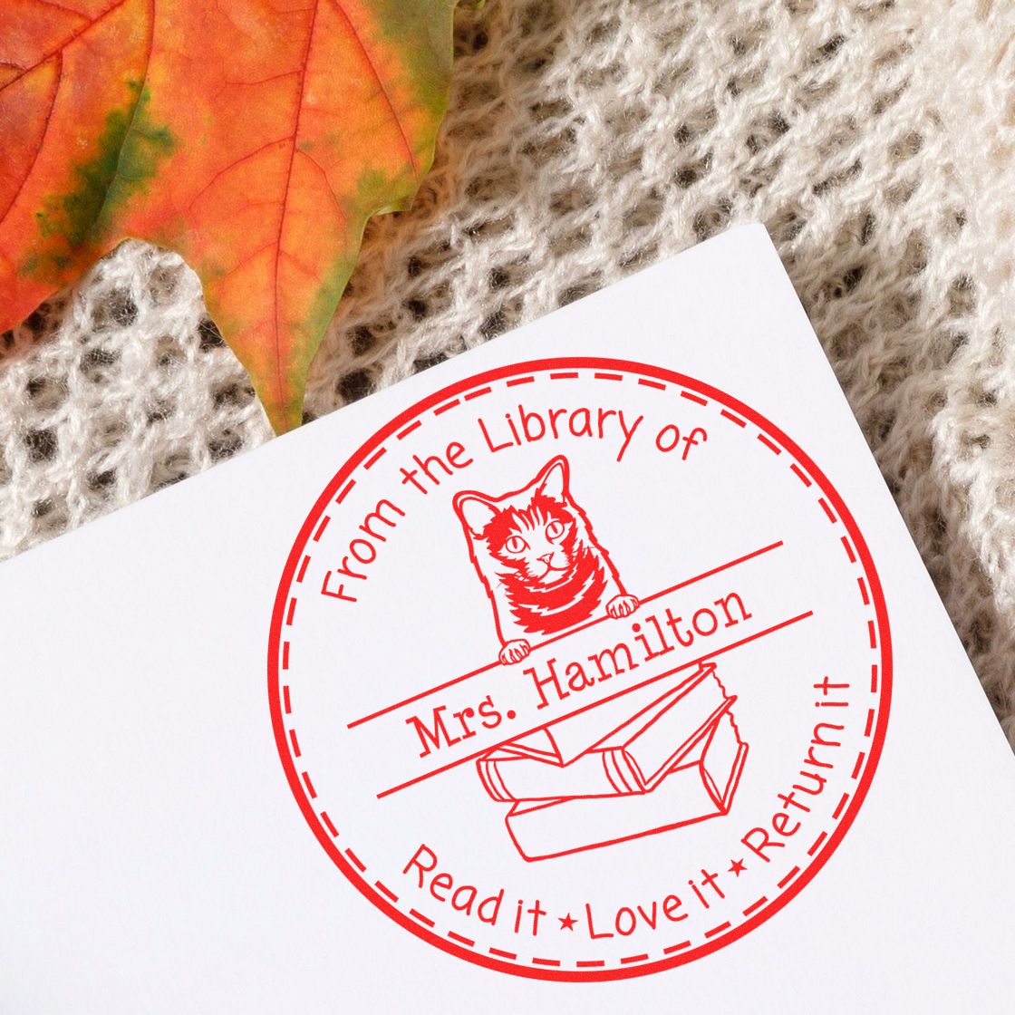 Chartreux Cat Personalized Book Ownership Stamper - Engineer Seal Stamps