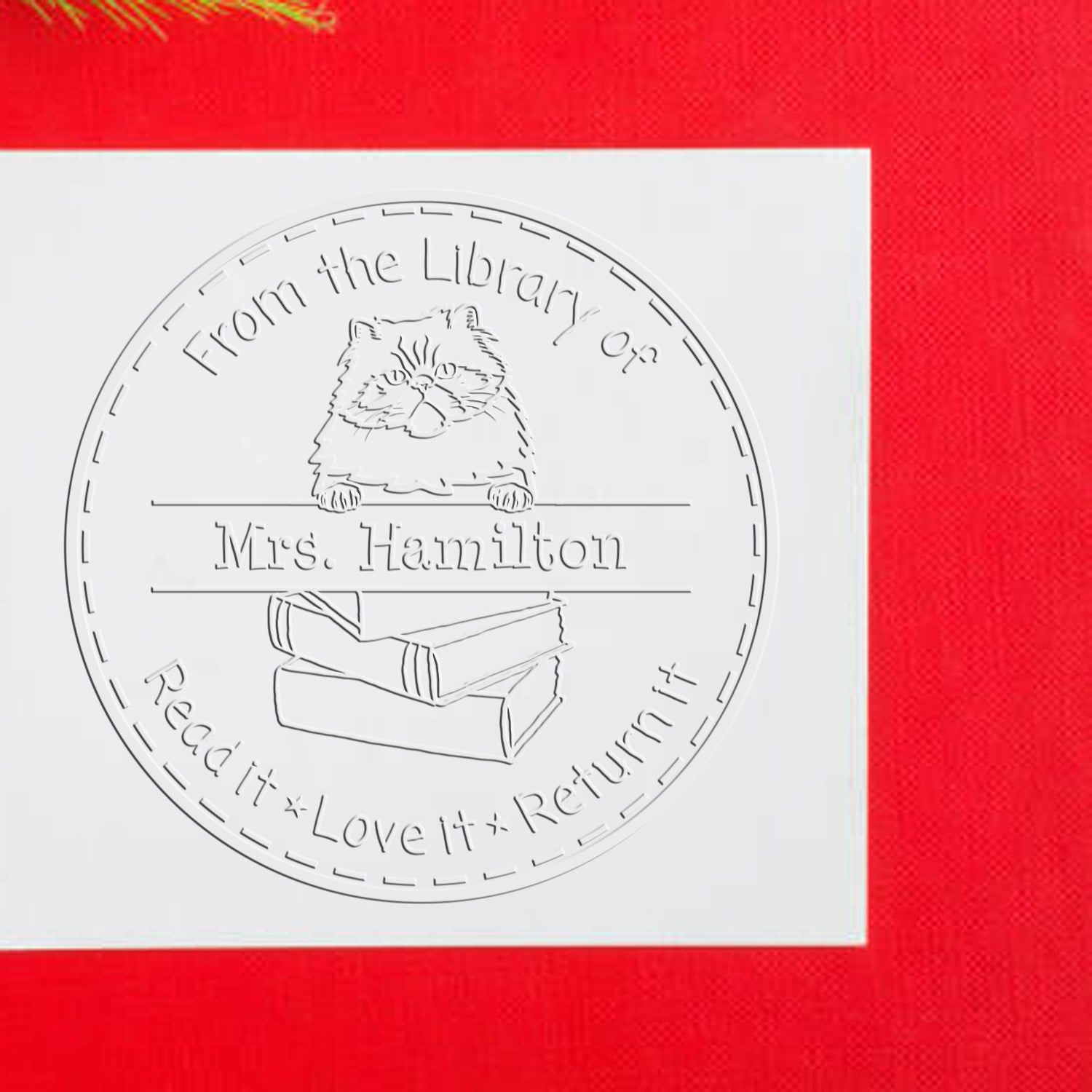 Custom Book Borrower Seal Embosser with Colorpoint Persian Cat - Engineer Seal Stamps