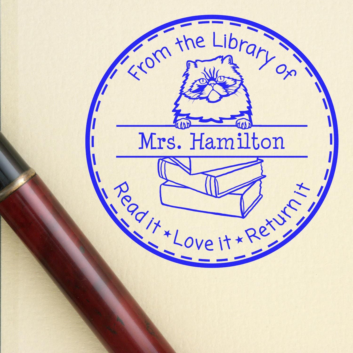 Personalized From The Desk Of Teacher Stamp with Colorpoint Persian Cat - Engineer Seal Stamps
