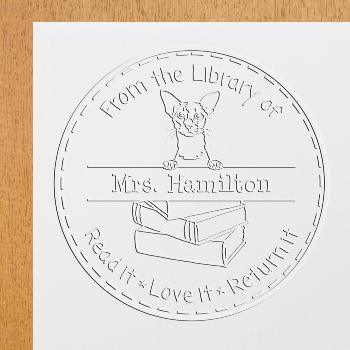 Custom Book Borrower Embossed Stamp with Colorpoint Shorthair Cat - Engineer Seal Stamps