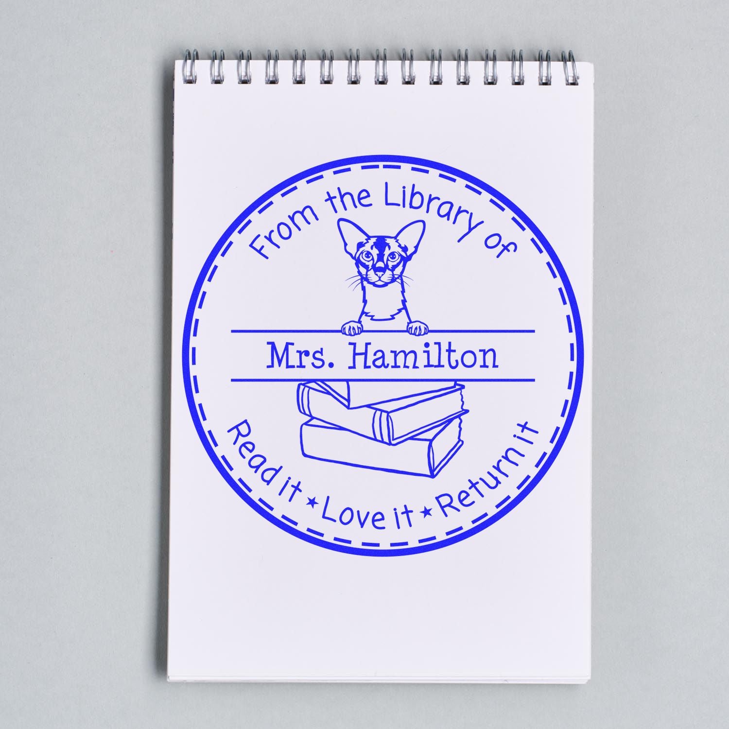 Personalized From The Desk Of Teacher Stamper with Colorpoint Shorthair Cat - Engineer Seal Stamps