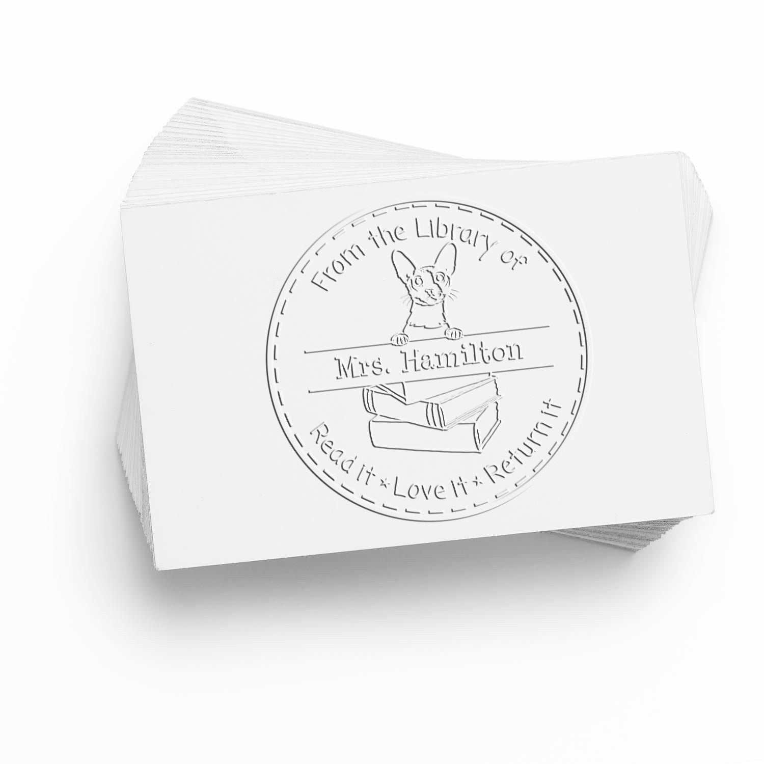 Custom Book Borrower Embossing Seal with Cornish Rex Cat - Engineer Seal Stamps
