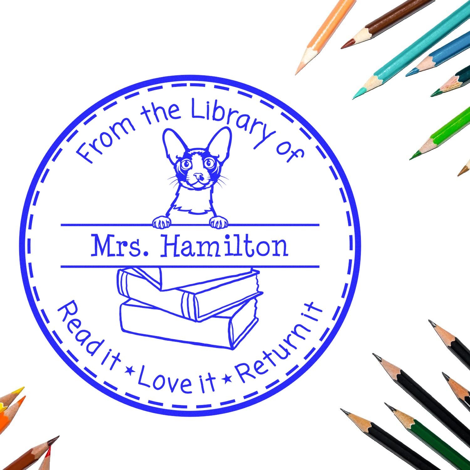 Cornish Rex Cat Personalized Book Return Stamp - Engineer Seal Stamps