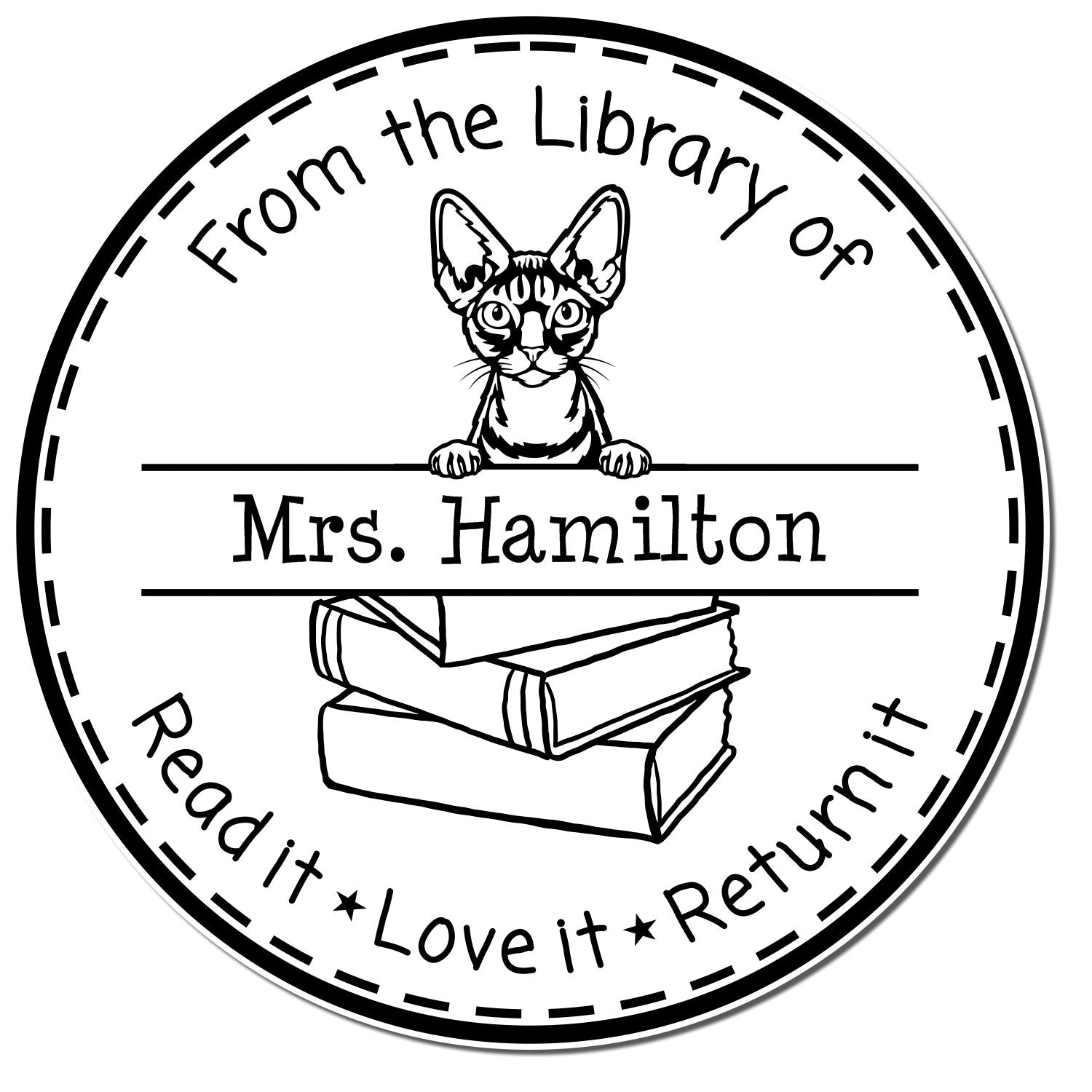 Devon Rex Cat Personalized Book Return Stamper - Engineer Seal Stamps