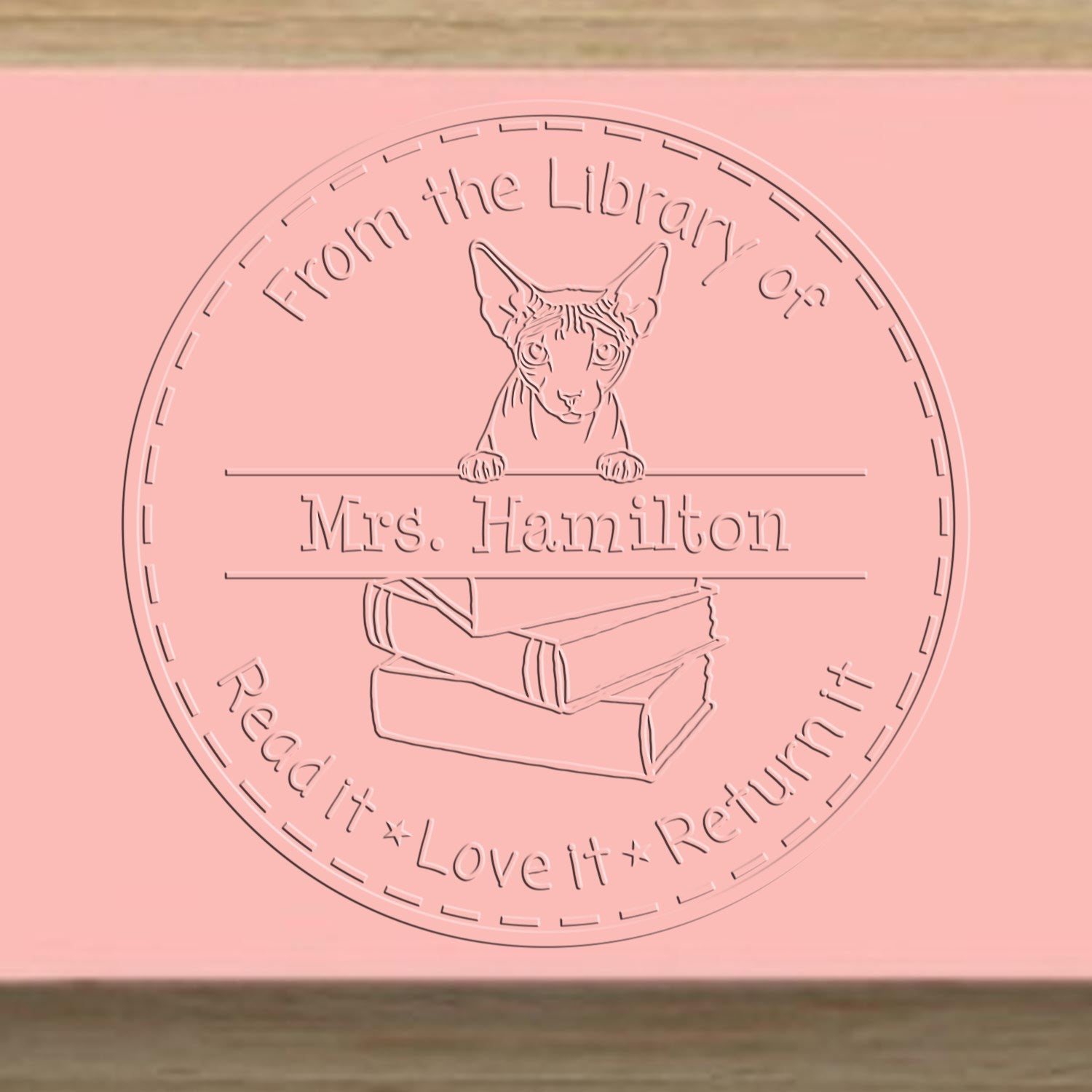 Custom Please Return Borrowed Book Seal with Don Sphynx Cat - Engineer Seal Stamps