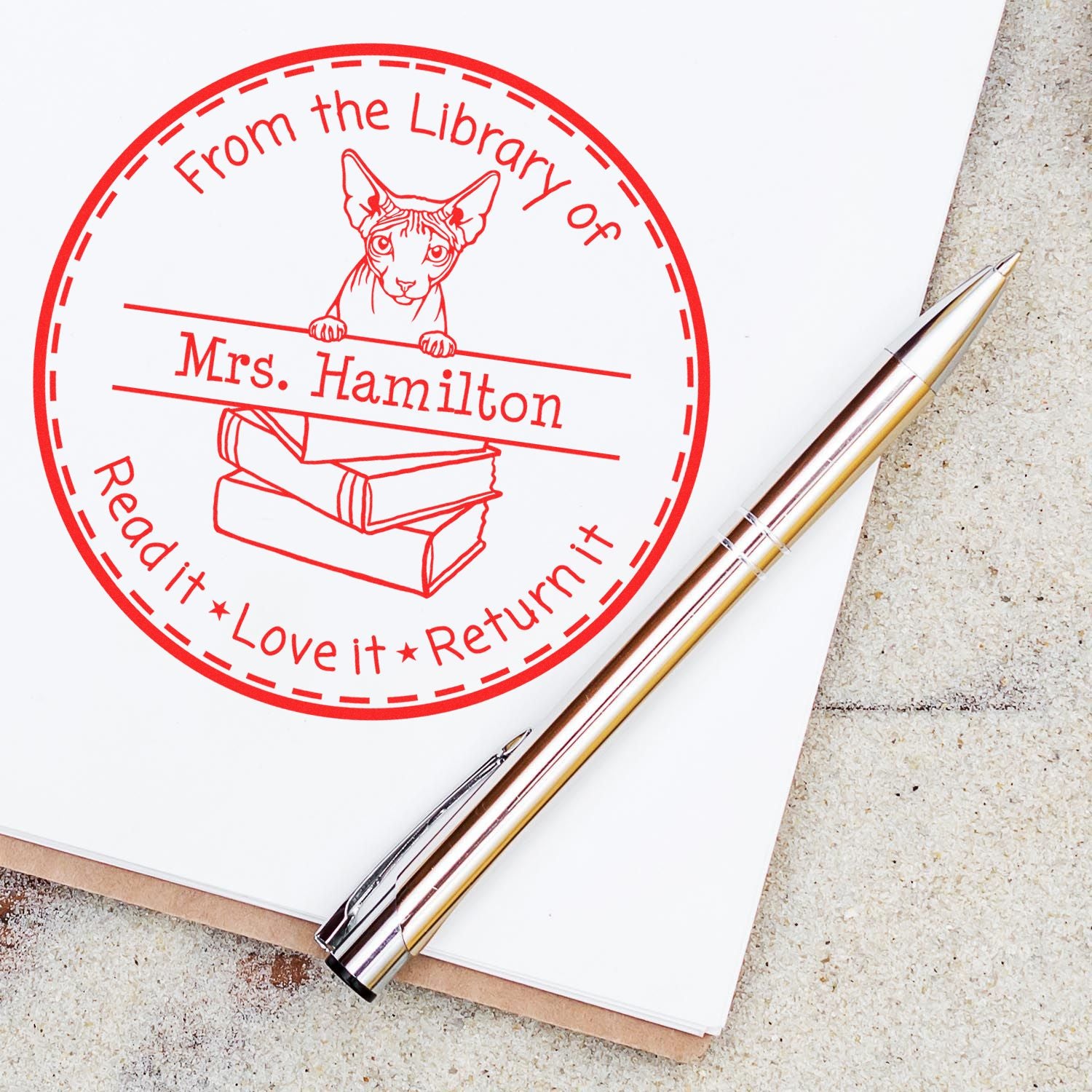 Don Sphynx Cat Personalized Classroom Book Stamp - Engineer Seal Stamps