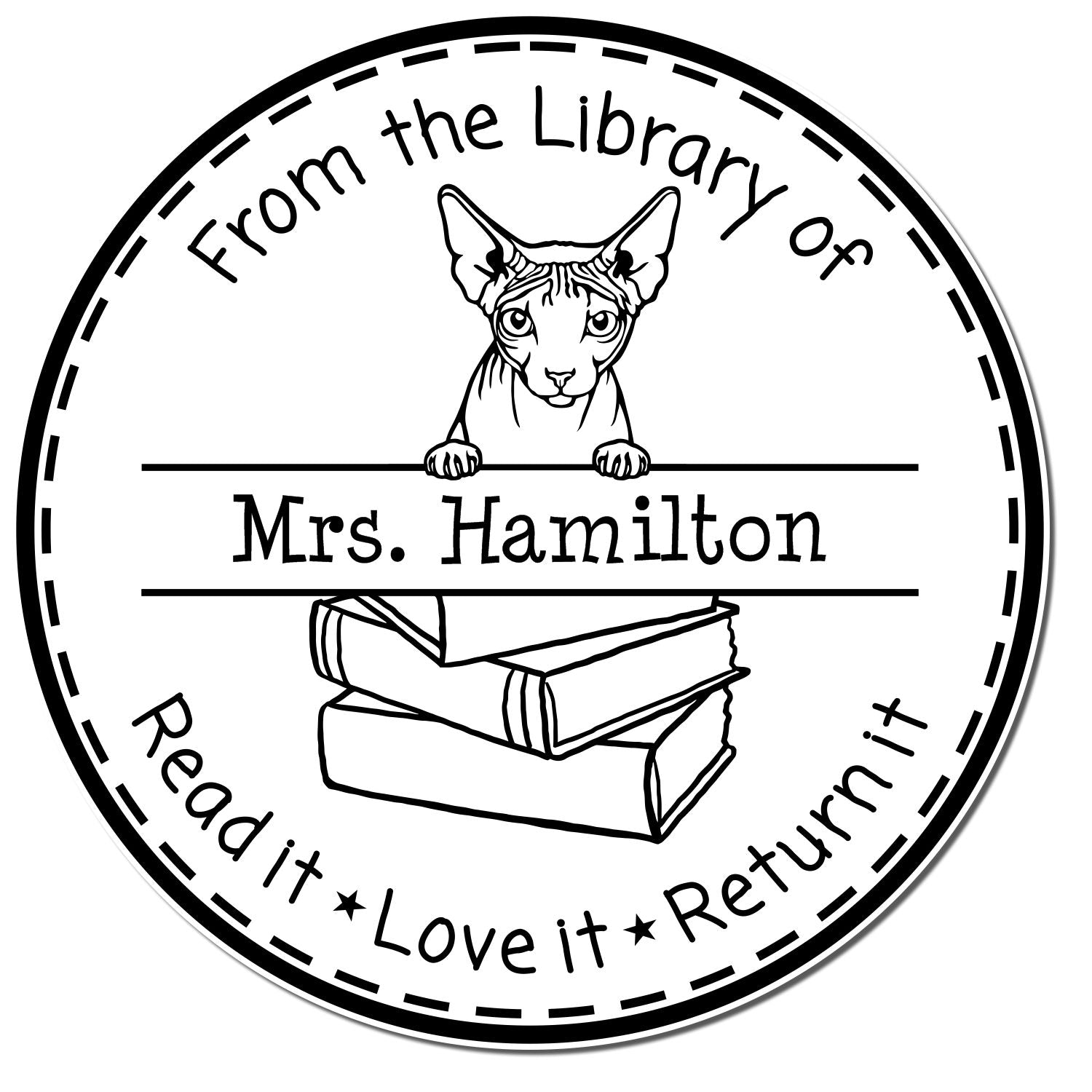 Don Sphynx Cat Personalized Classroom Book Stamp - Engineer Seal Stamps