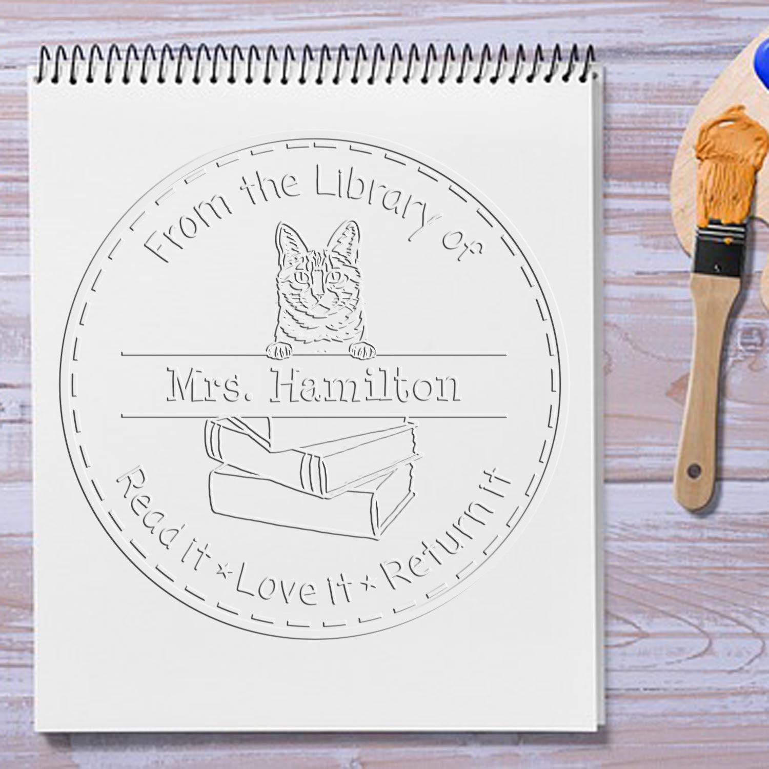 Custom Classroom Book Lending Seal Embosser with Dragon Li Cat - Engineer Seal Stamps