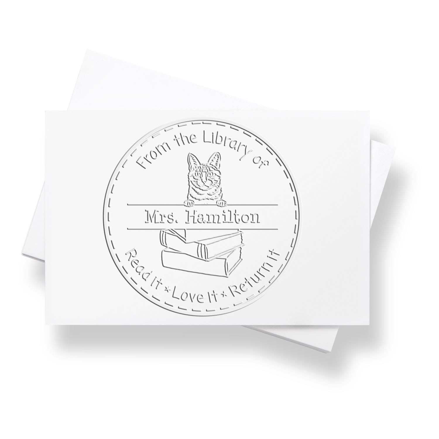 Custom Classroom Book Lending Seal Embosser with Dragon Li Cat - Engineer Seal Stamps