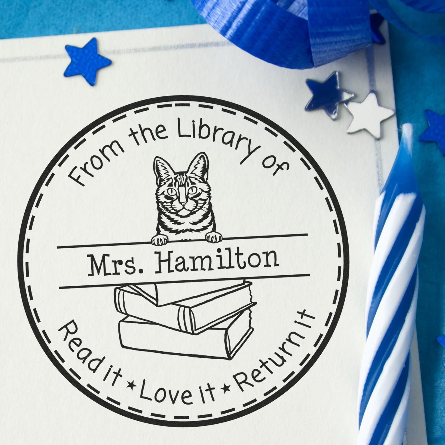 Personalized Name For Library Books Stamper with Dragon Li Cat - Engineer Seal Stamps