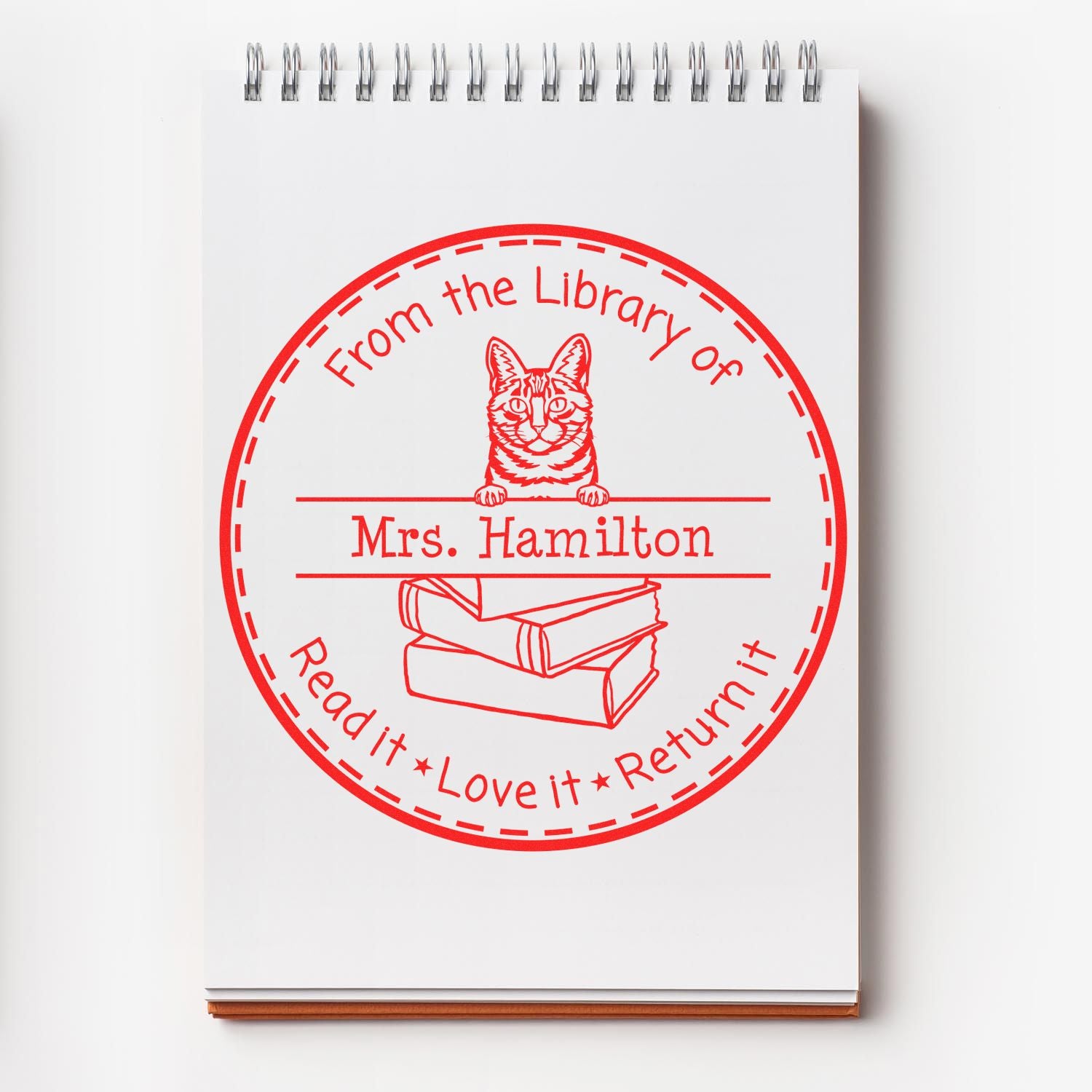 Personalized Name For Library Books Stamper with Dragon Li Cat - Engineer Seal Stamps
