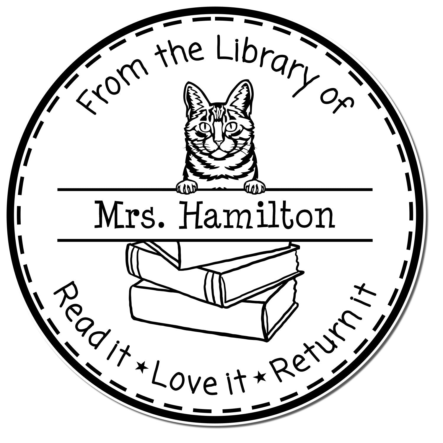 Personalized Name For Library Books Stamper with Dragon Li Cat - Engineer Seal Stamps