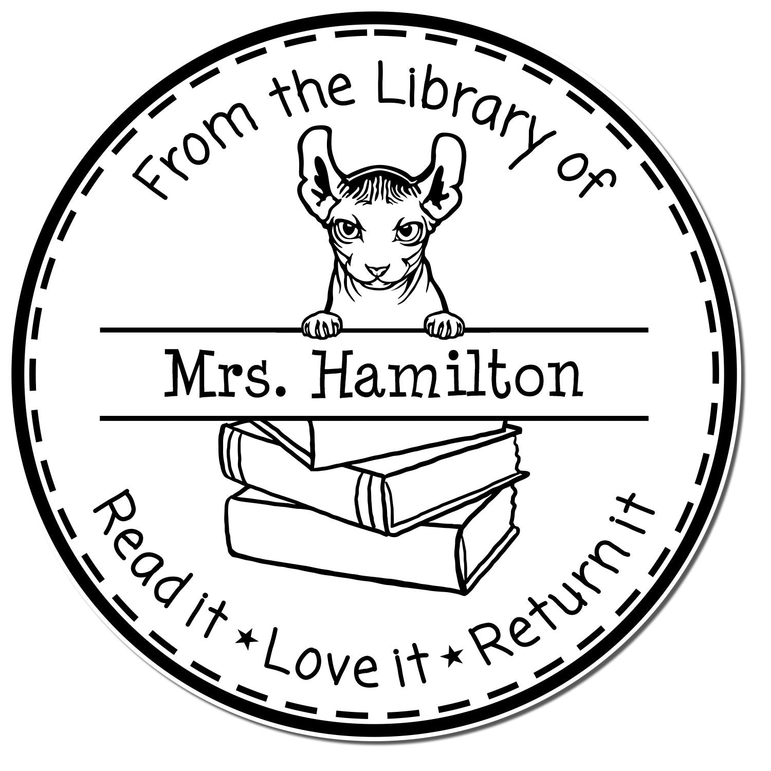 Dwelf Cat Personalized For Library Stamp - Engineer Seal Stamps