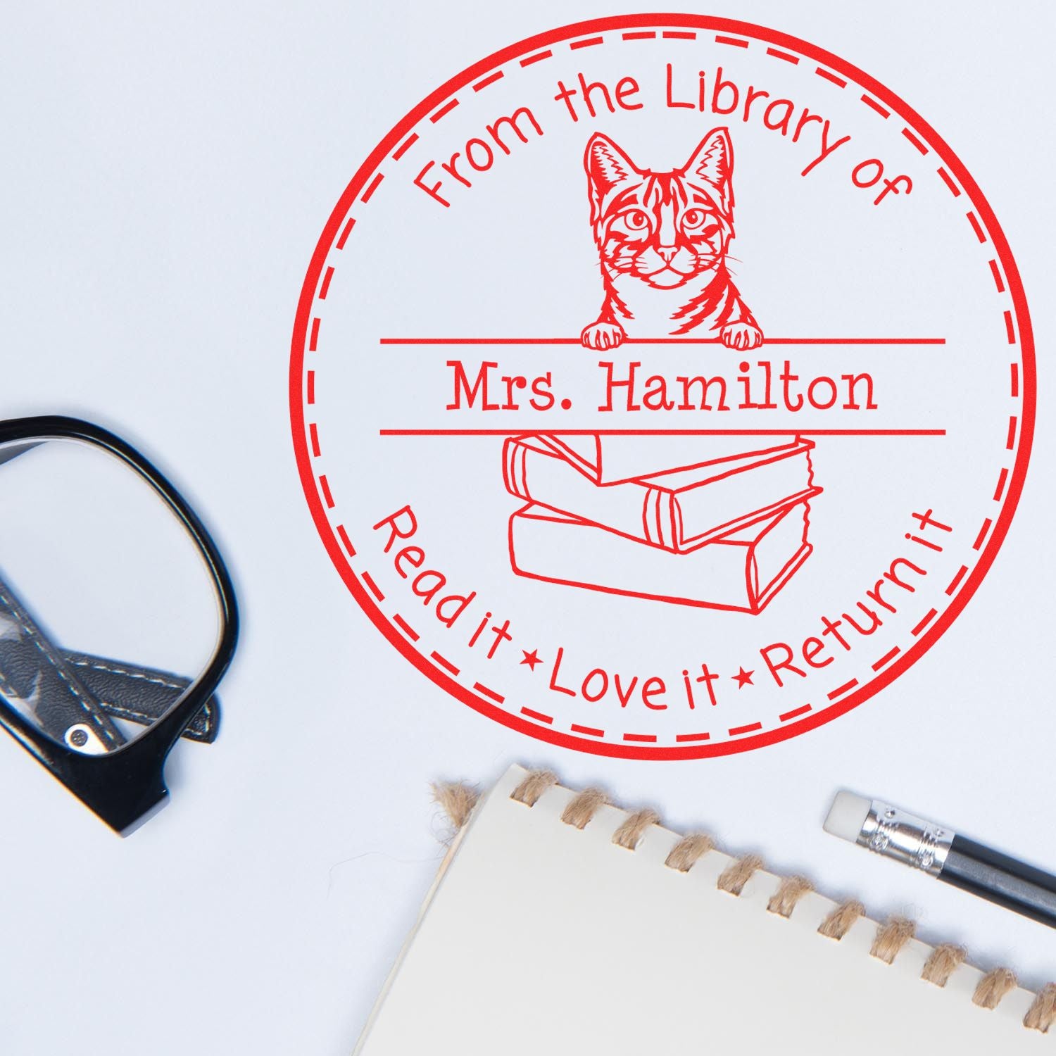 Egyptian Mau Cat Personalized For Library Stamper - Engineer Seal Stamps