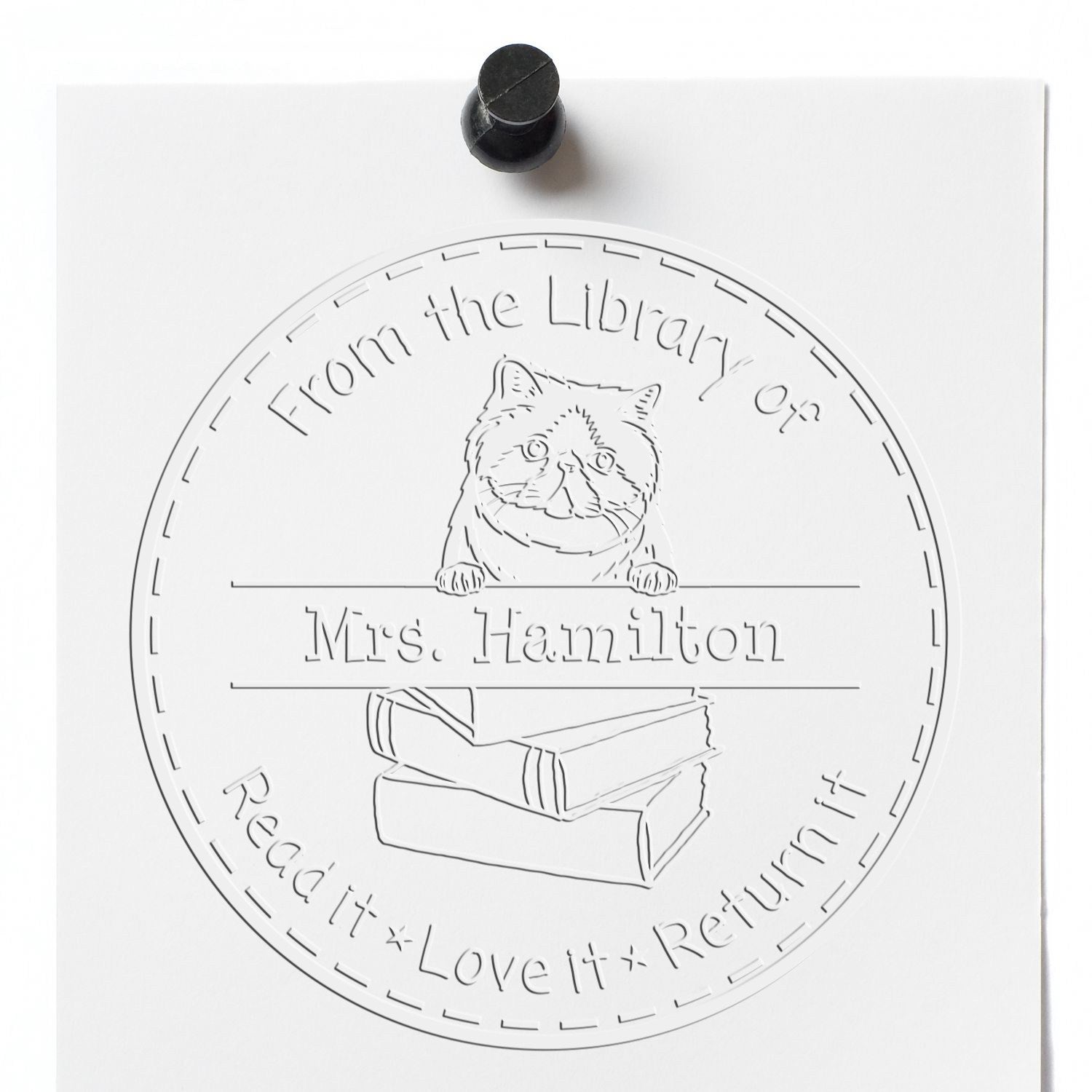 Exotic Shorthair Cat Custom Classroom Book Return Reminder Embosser - Engineer Seal Stamps