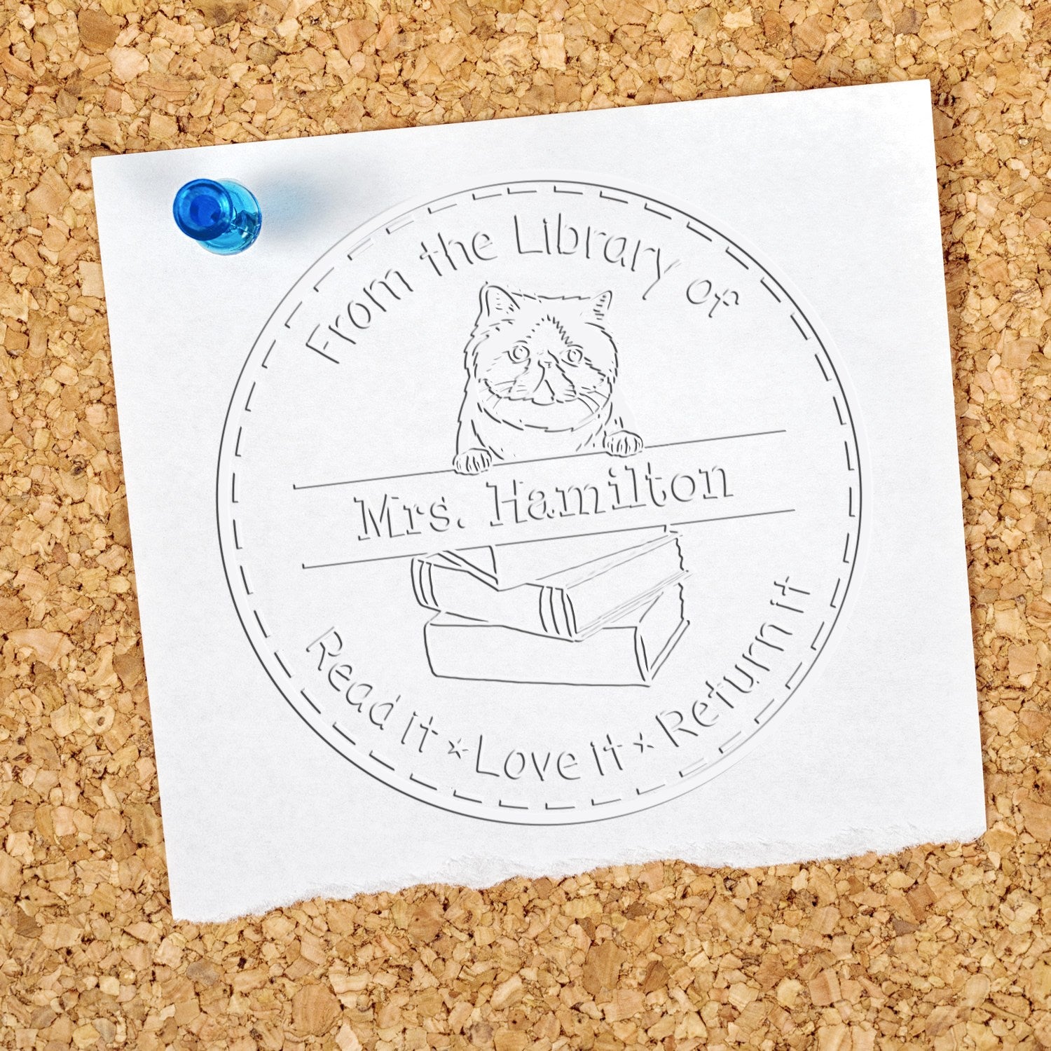 Custom Library Organization Embosser with Exotic Shorthair Cat - Engineer Seal Stamps