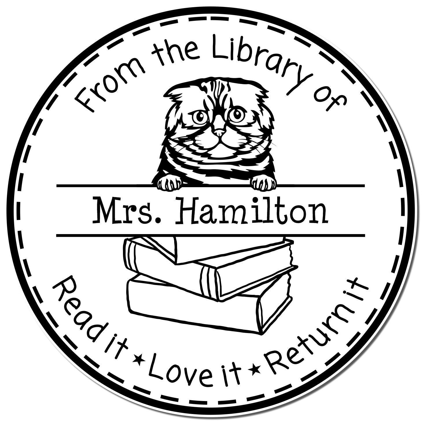 Personalized Borrowed Book Stamper with Foldex Cat - Engineer Seal Stamps