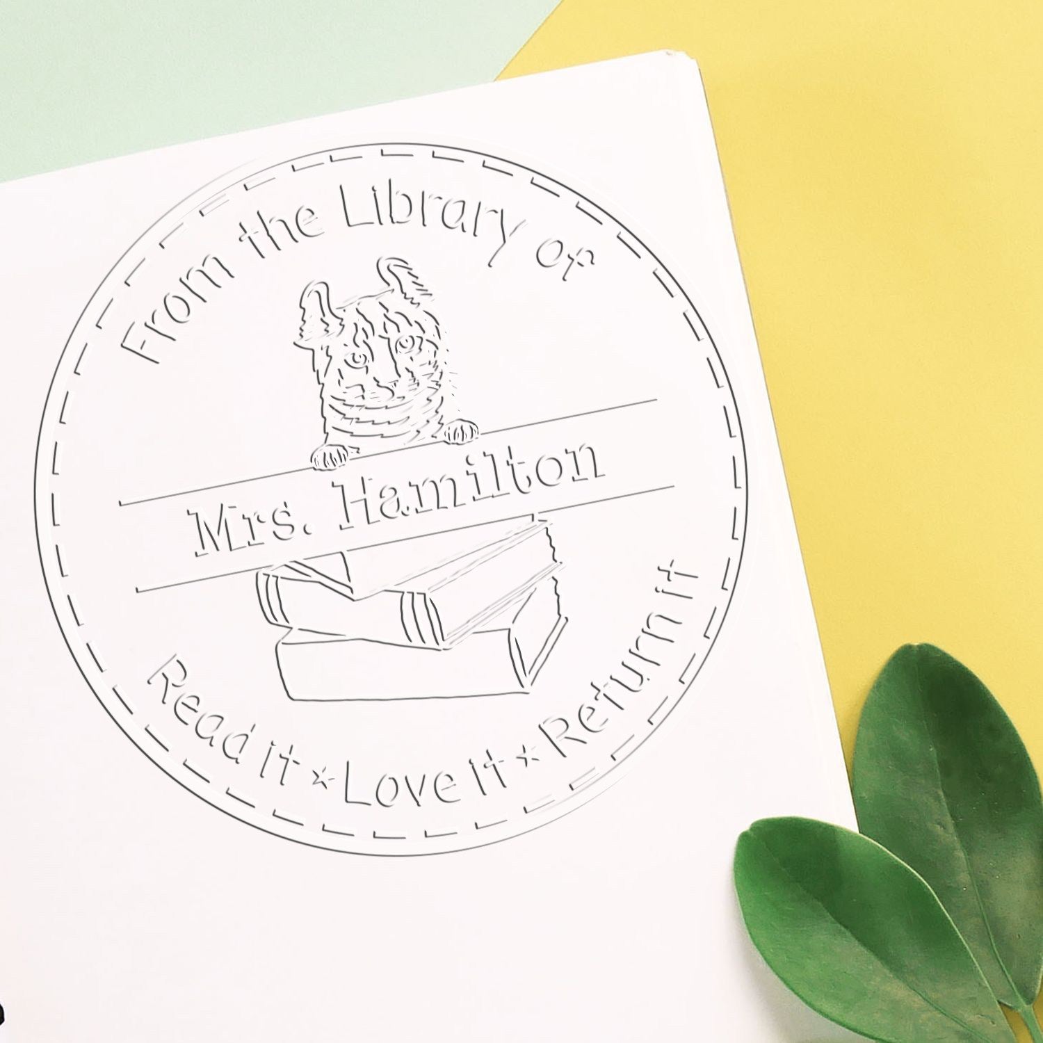 Highlander Cat Custom Classroom Book Return Reminder Seal Embosser