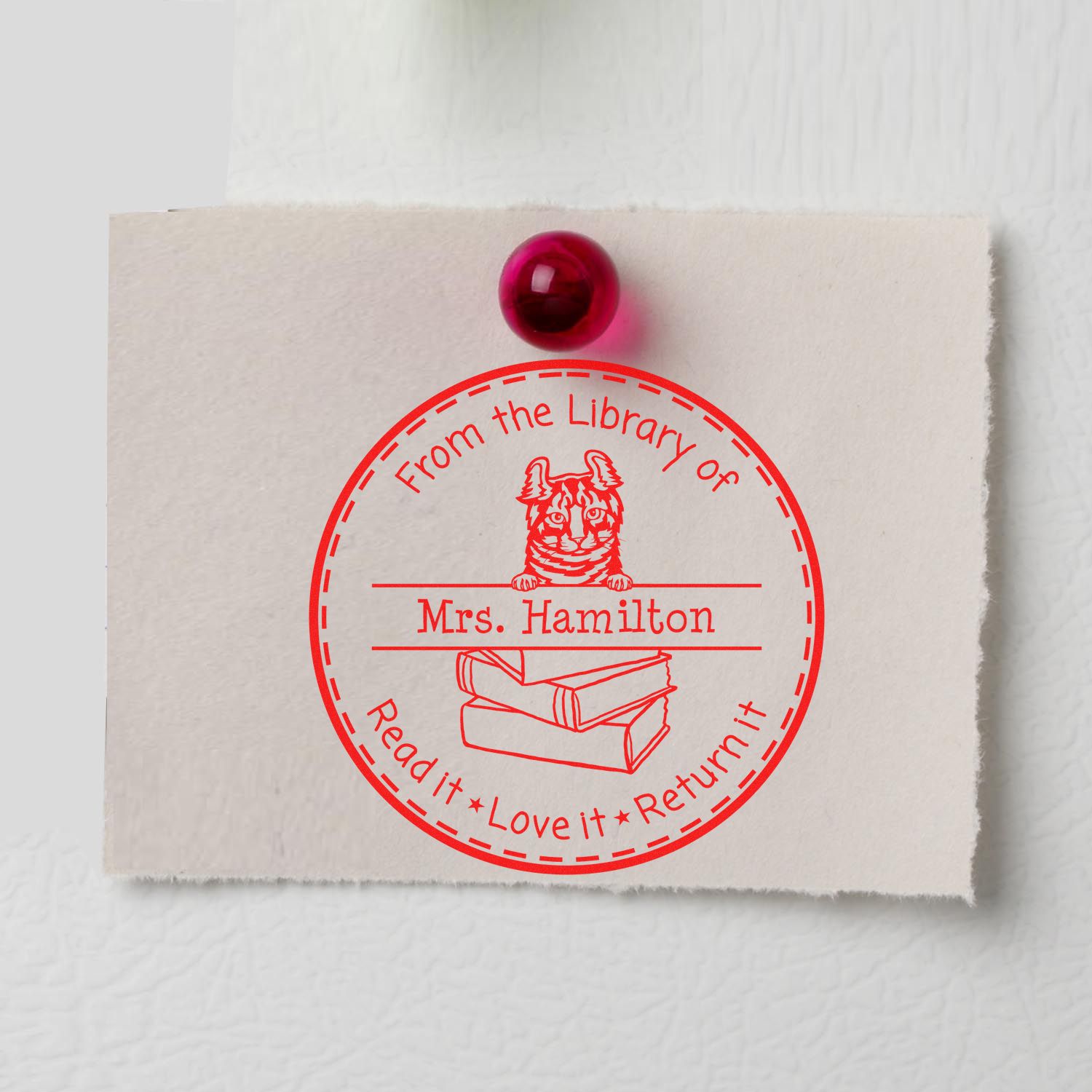 Personalized Book Sharing Stamp with Highlander Cat - Engineer Seal Stamps