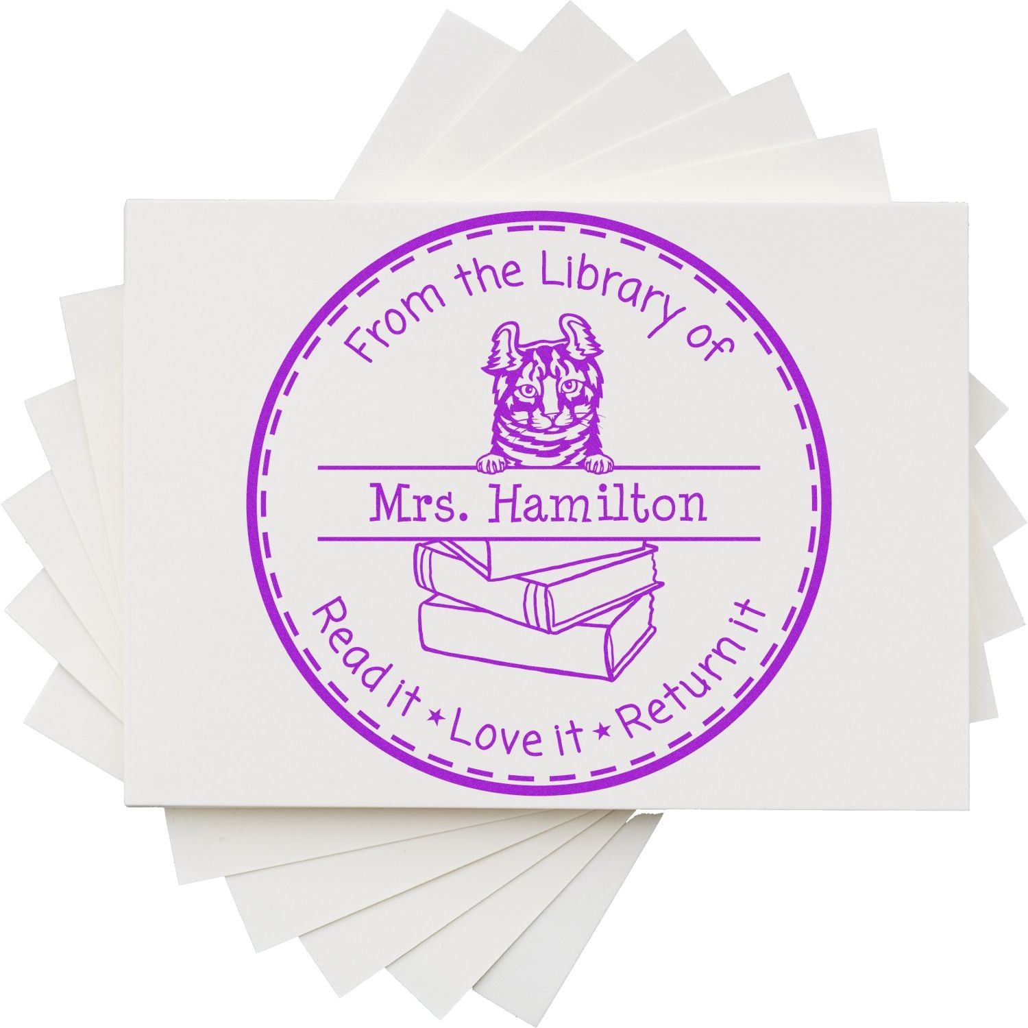Personalized Book Sharing Stamp with Highlander Cat - Engineer Seal Stamps