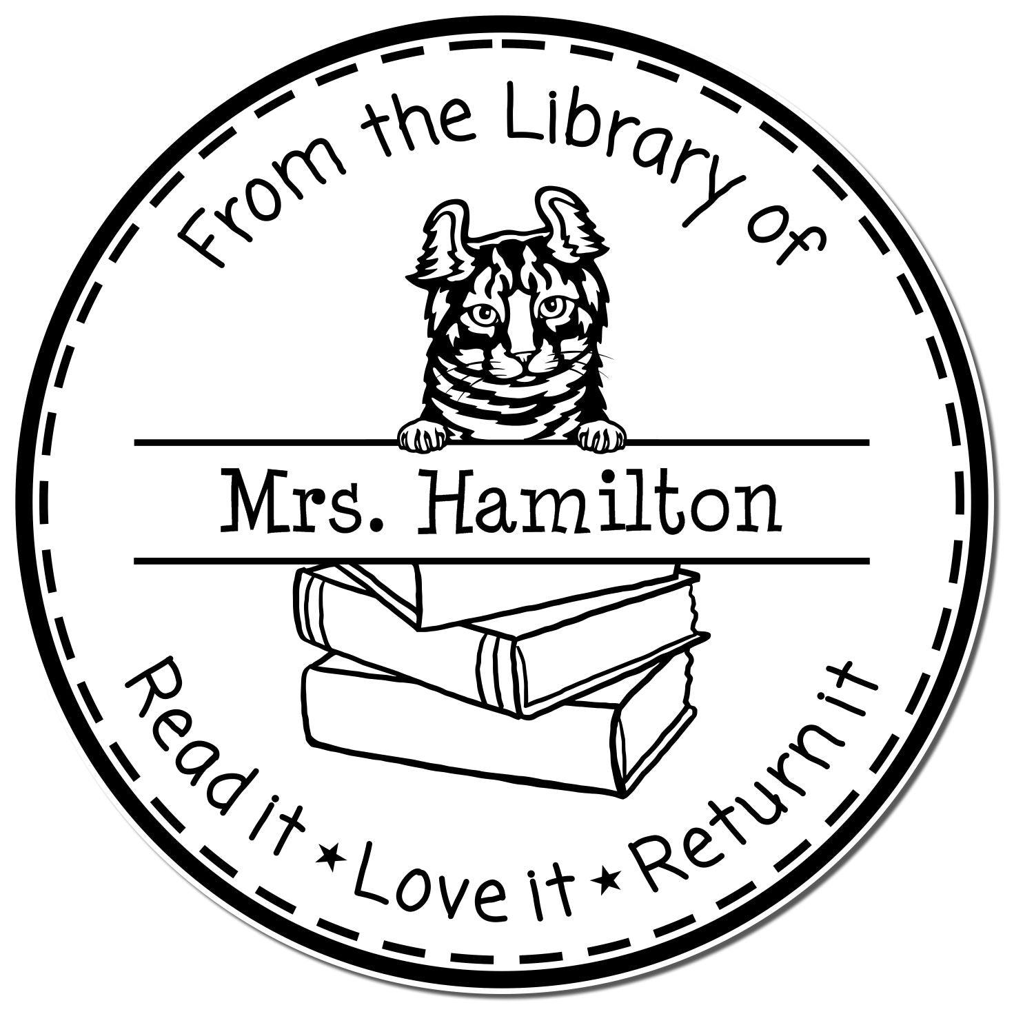 Personalized Book Sharing Stamp with Highlander Cat - Engineer Seal Stamps