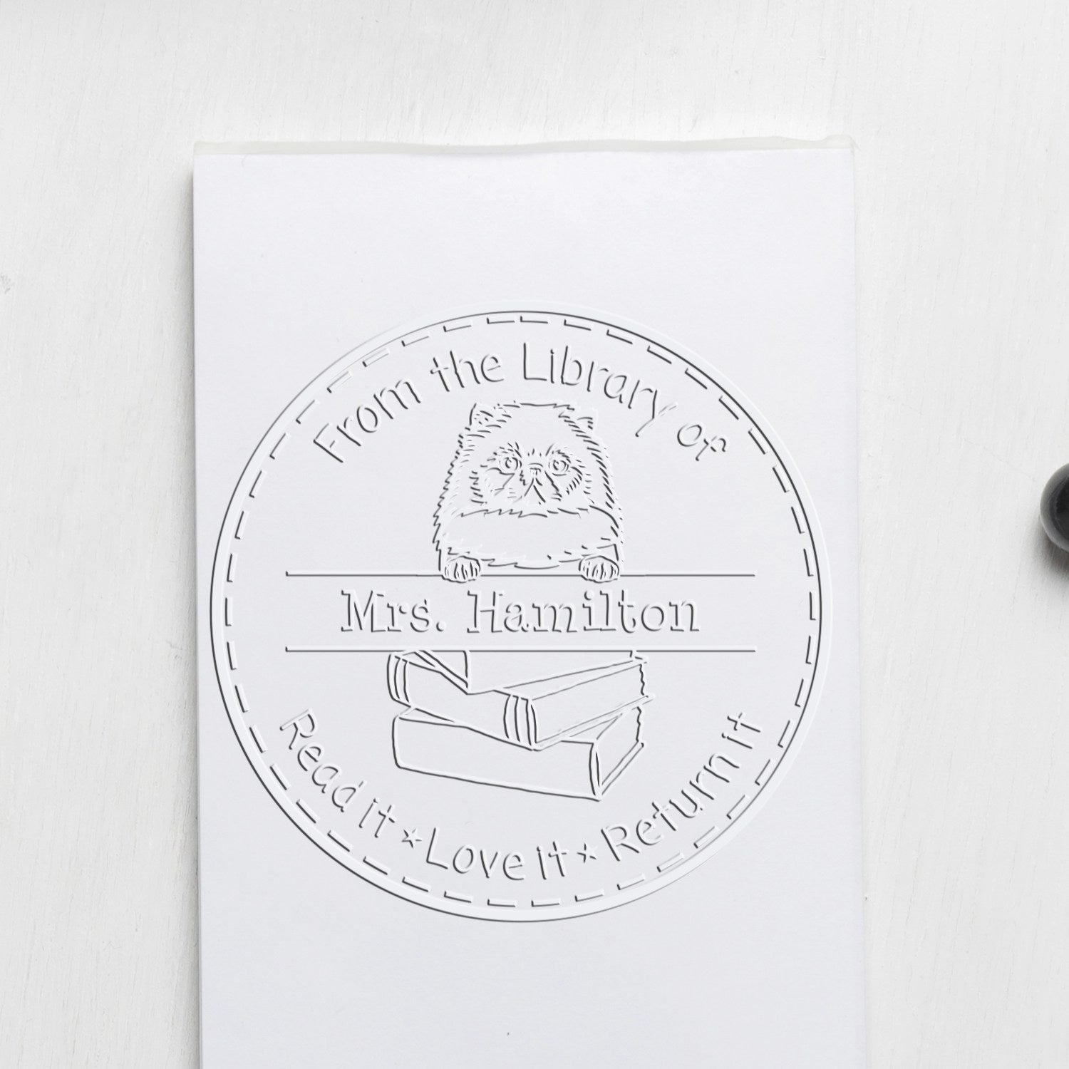 Himalayan Cat Custom Classroom Book Return Reminder Embossed Stamp - Engineer Seal Stamps