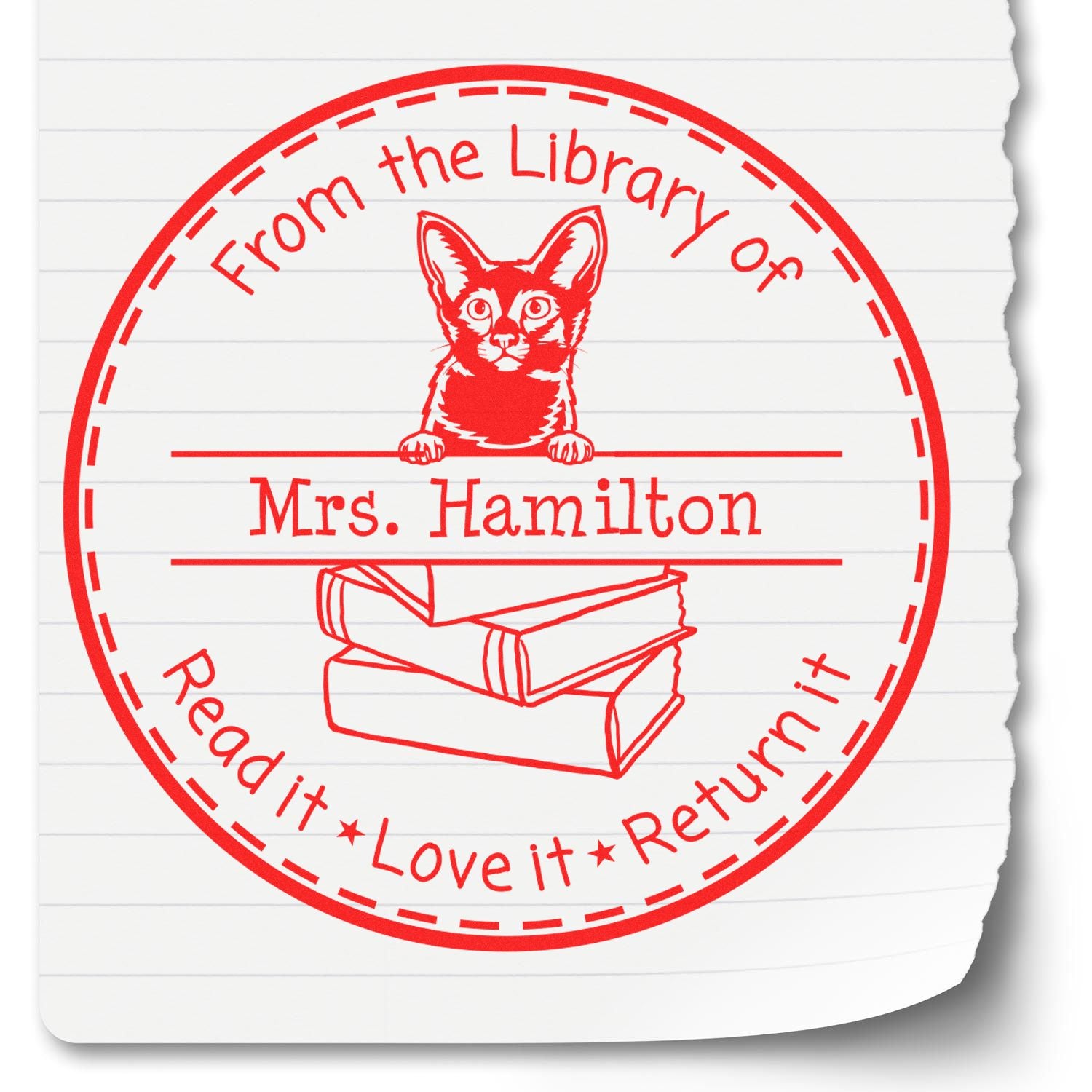 Personalized Library Ownership Stamp with Javanese Cat - Engineer Seal Stamps