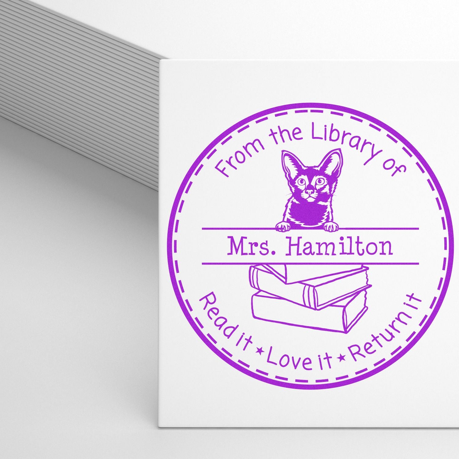 Personalized Library Ownership Stamp with Javanese Cat - Engineer Seal Stamps