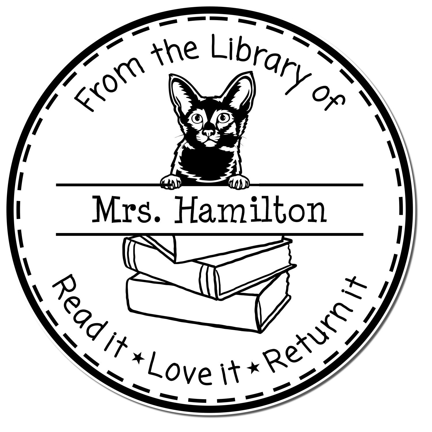 Personalized Library Ownership Stamp with Javanese Cat - Engineer Seal Stamps