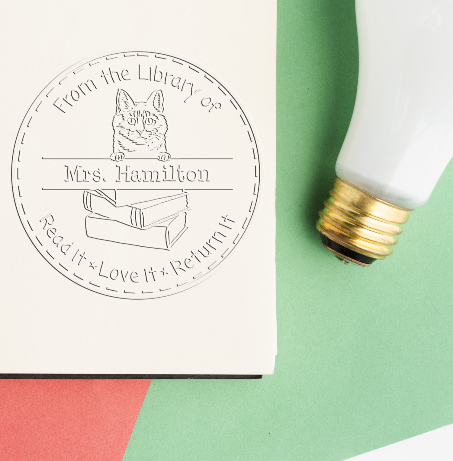Custom For Lending Books Seal with Kurilian Bobtail Cat - Engineer Seal Stamps