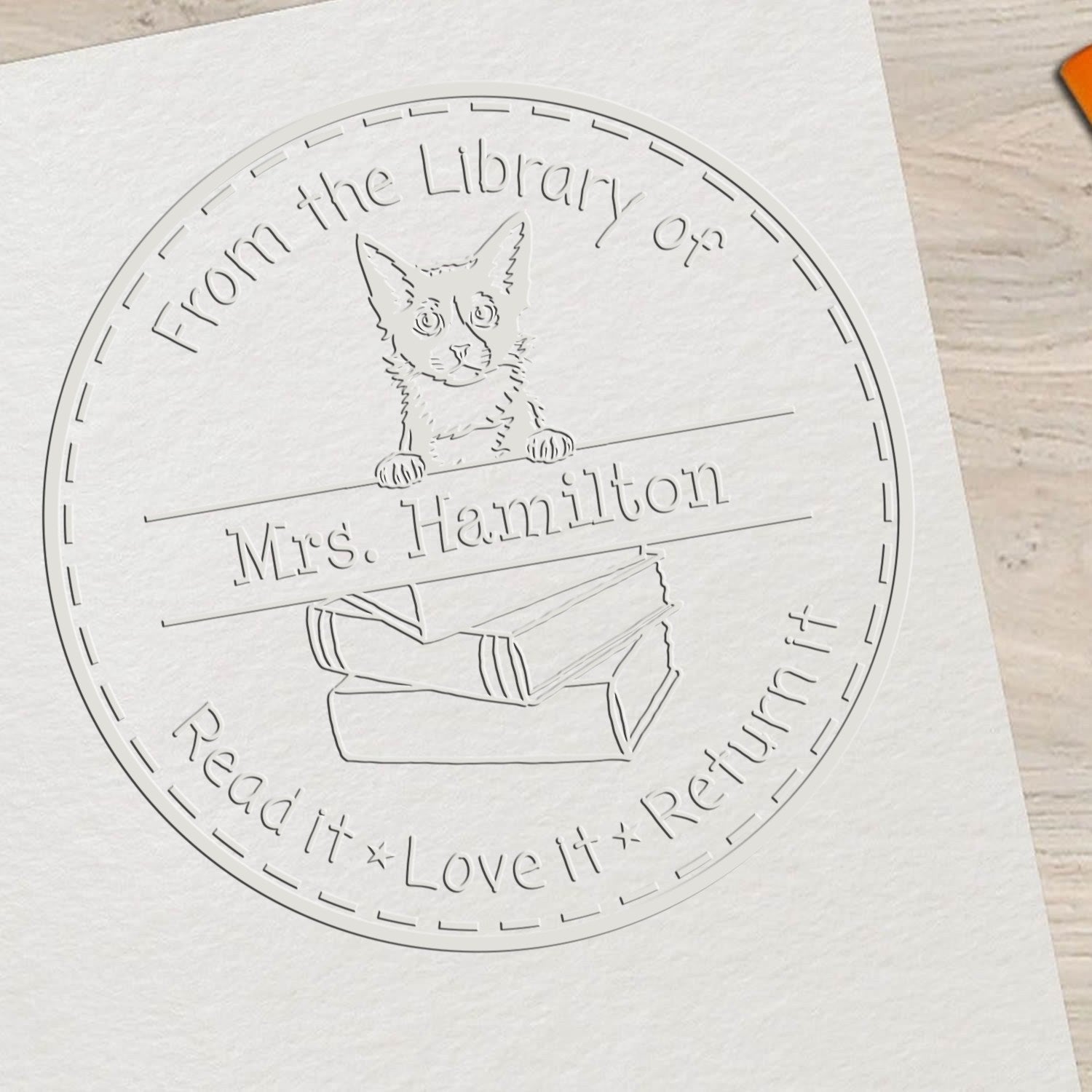 Laperm Cat Custom Book Lover Seal Embosser