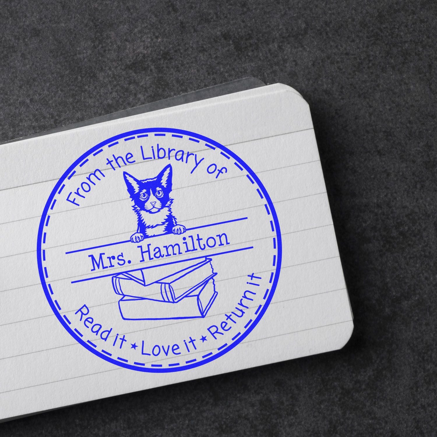 Personalized Return My Book Stamper with Laperm Cat - Engineer Seal Stamps