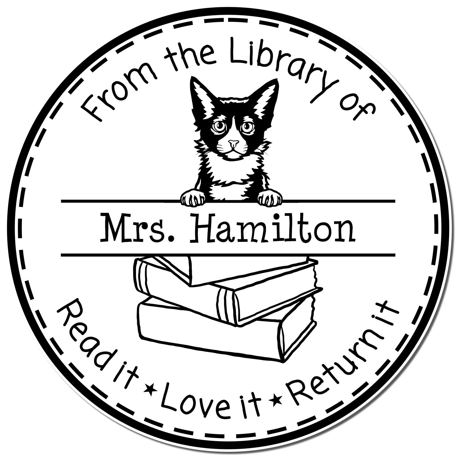 Personalized Return My Book Stamper with Laperm Cat - Engineer Seal Stamps