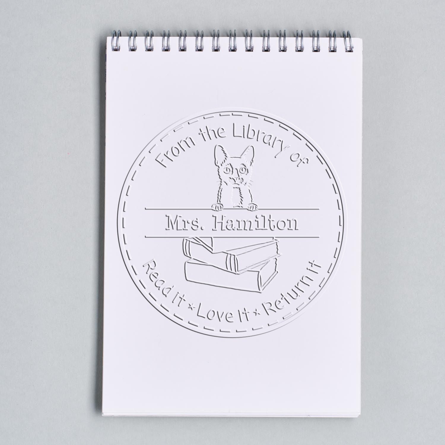 Lykoi Cat Custom Book Lover Embossed Stamp