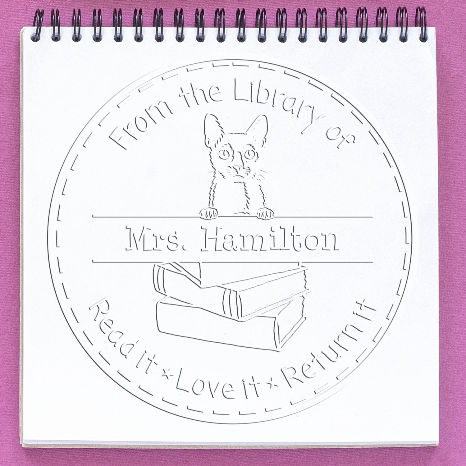 Lykoi Cat Custom Book Lover Embossed Stamp