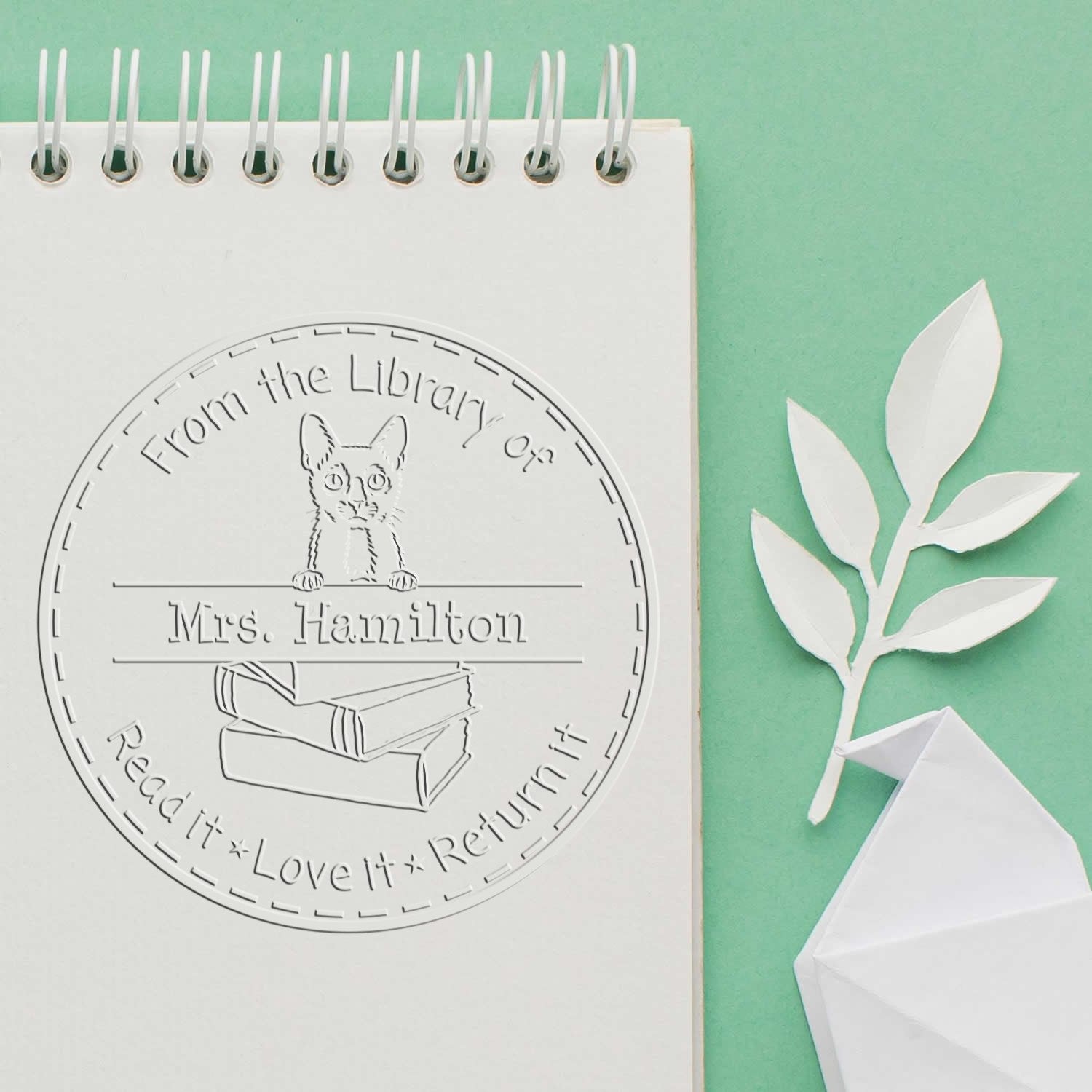 Custom Property Of Teacher Embossed Stamp with Lykoi Cat - Engineer Seal Stamps