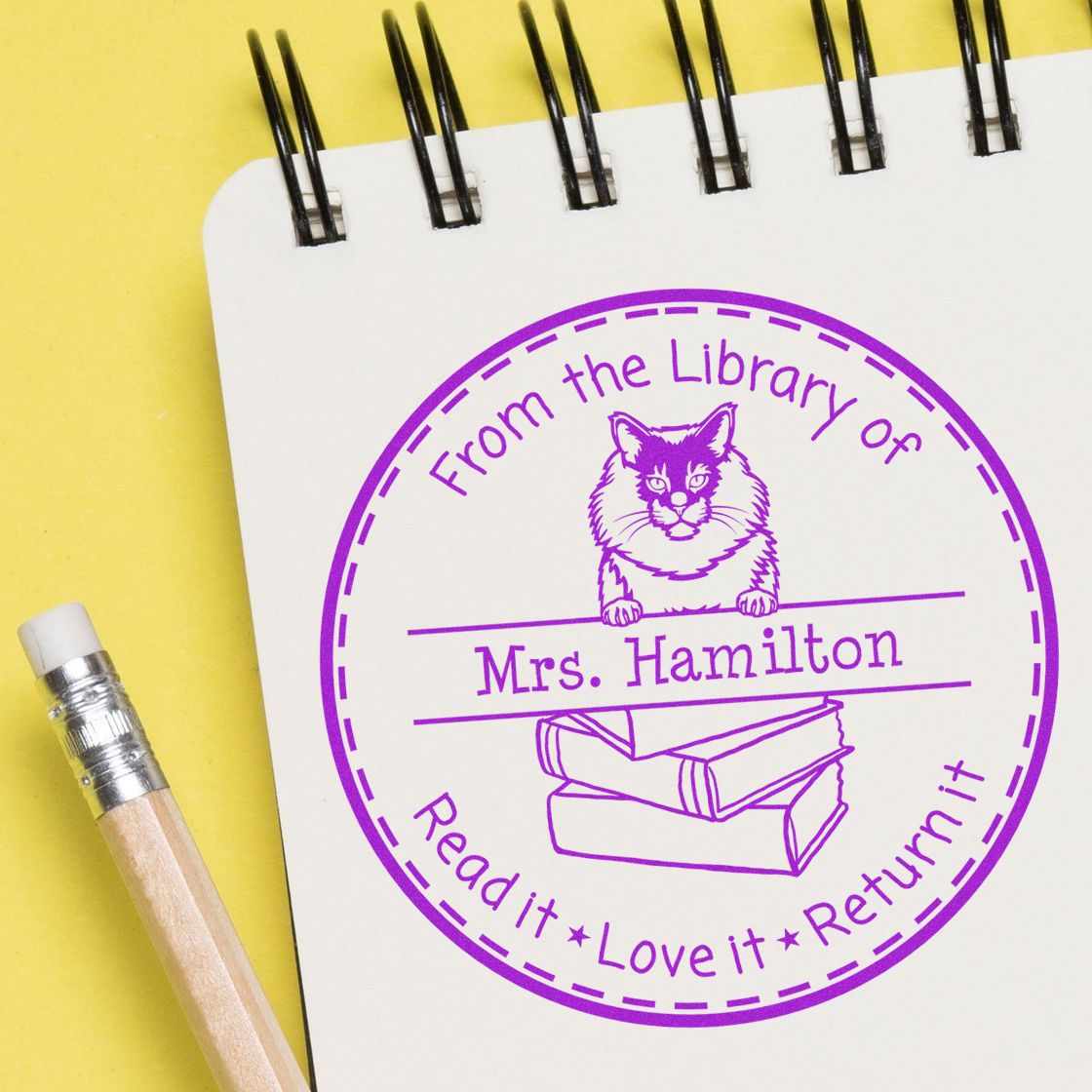 Maine Coon Cat Personalized Name For Books Stamper - Engineer Seal Stamps