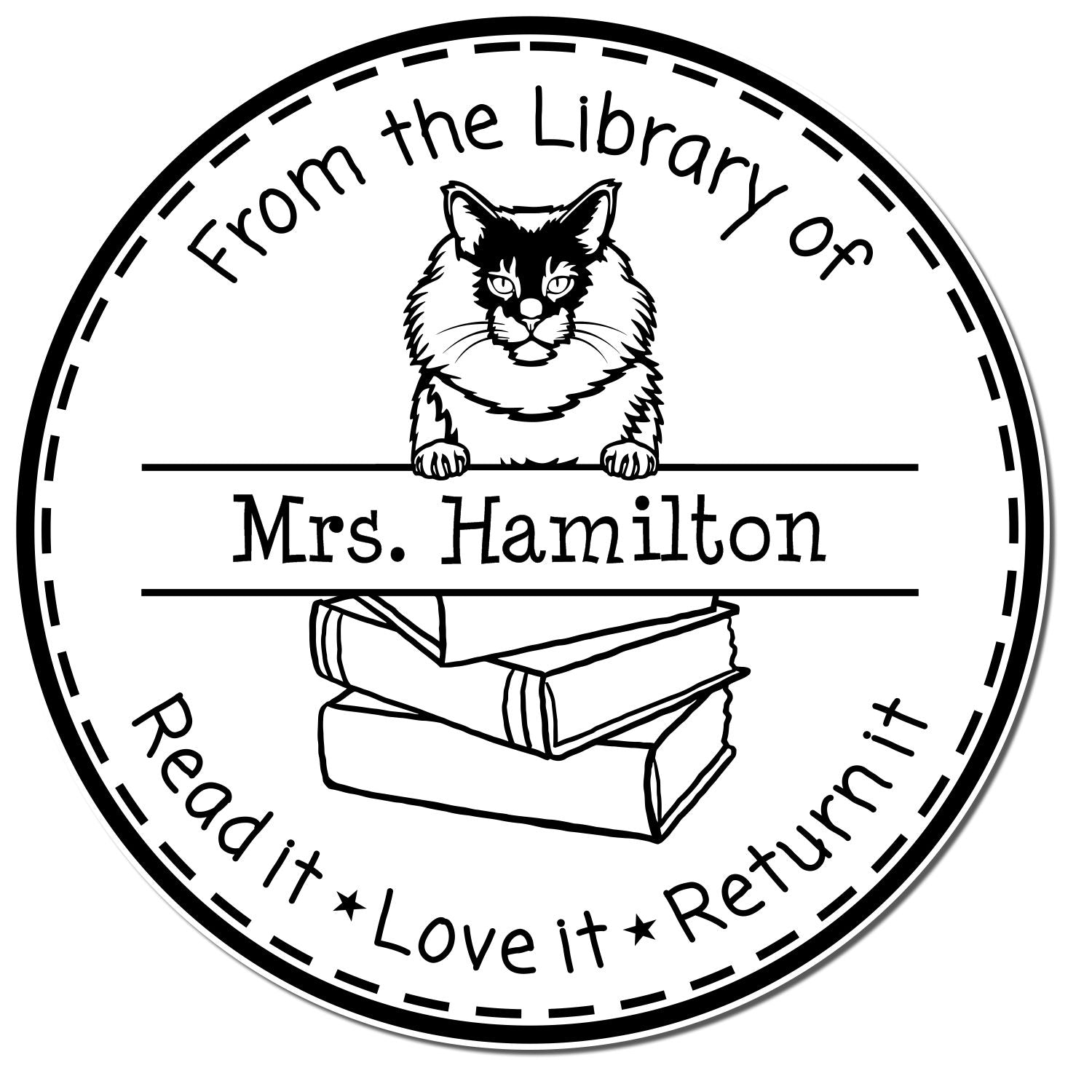 Personalized Borrowed Library Book Stamper with Maine Coon Cat - Engineer Seal Stamps