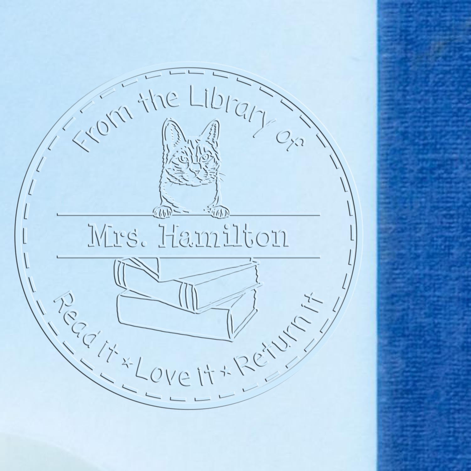Custom Book Lending Library Embosser with Manx Cat - Engineer Seal Stamps