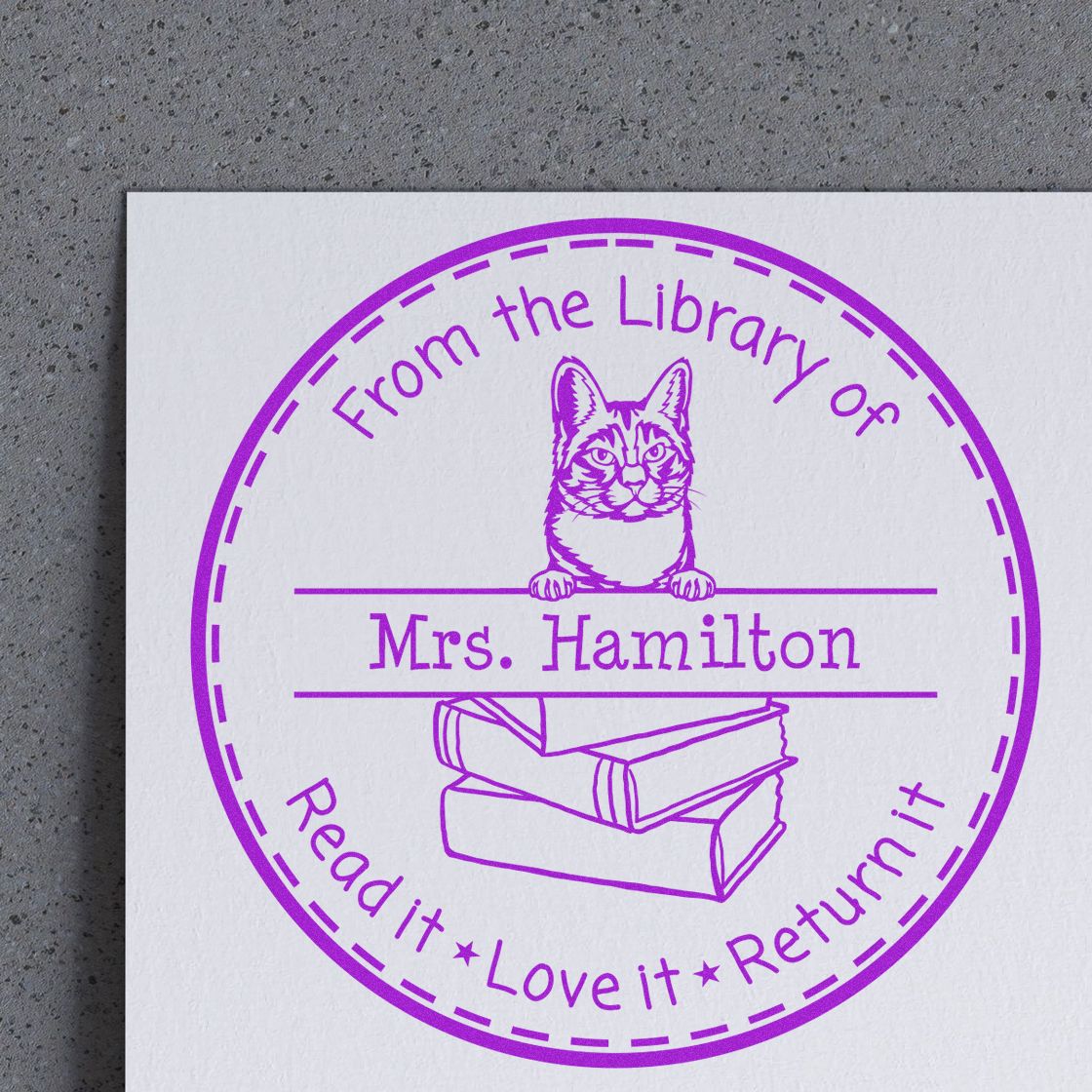 Personalized Please Return Book Stamp with Manx Cat - Engineer Seal Stamps