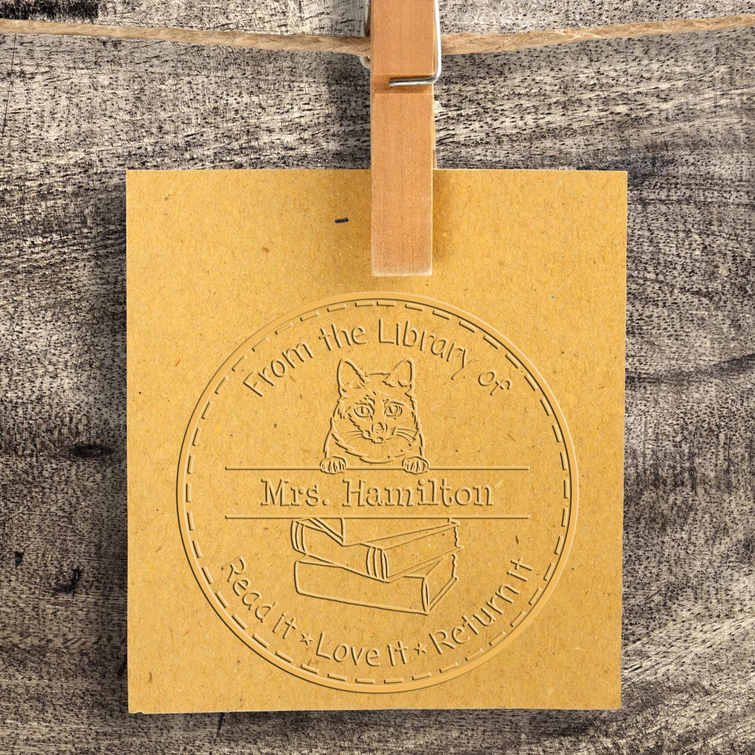 Custom Book Lending Library Seal with Mekong Bobtail Cat - Engineer Seal Stamps