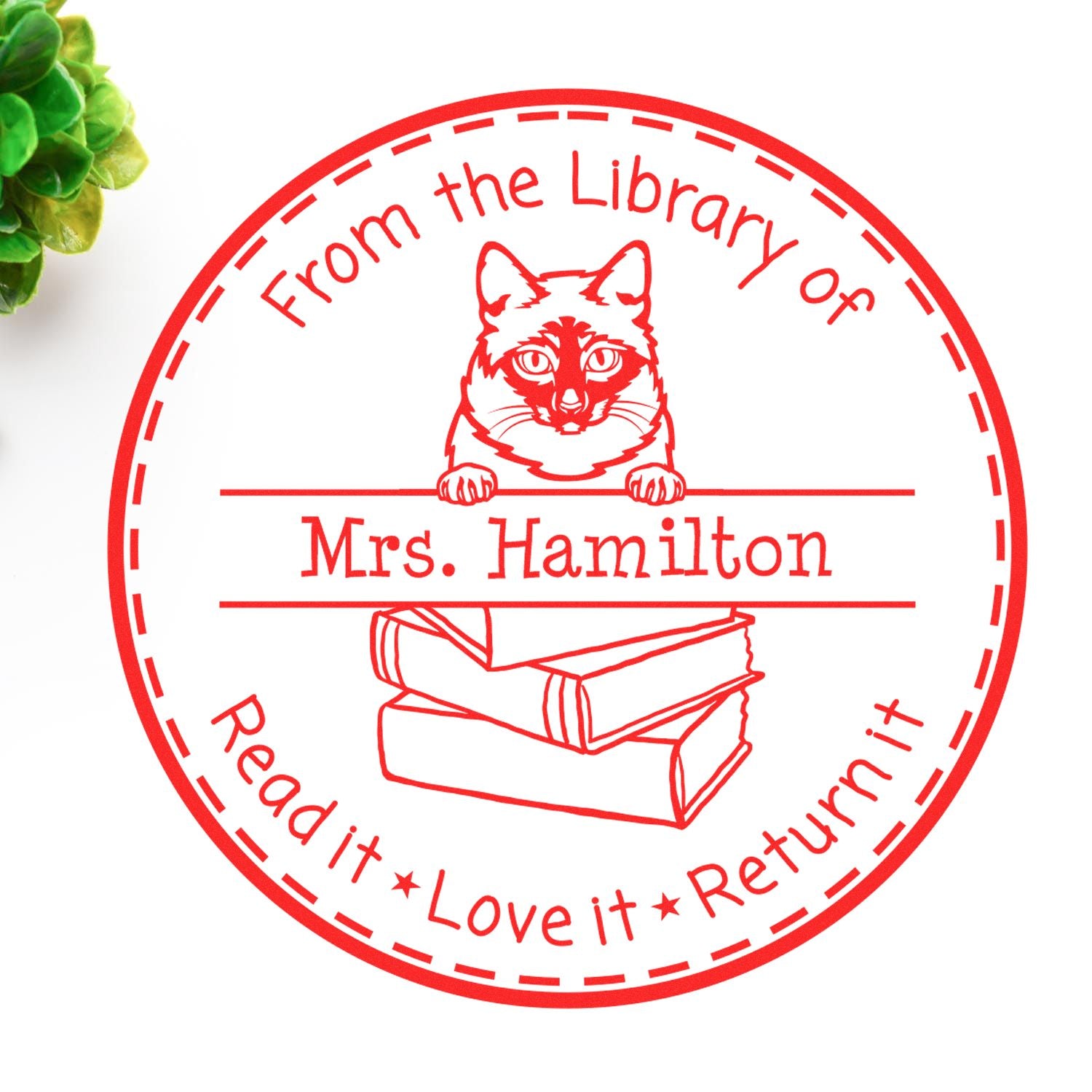 Personalized Please Return Book Stamper with Mekong Bobtail Cat - Engineer Seal Stamps