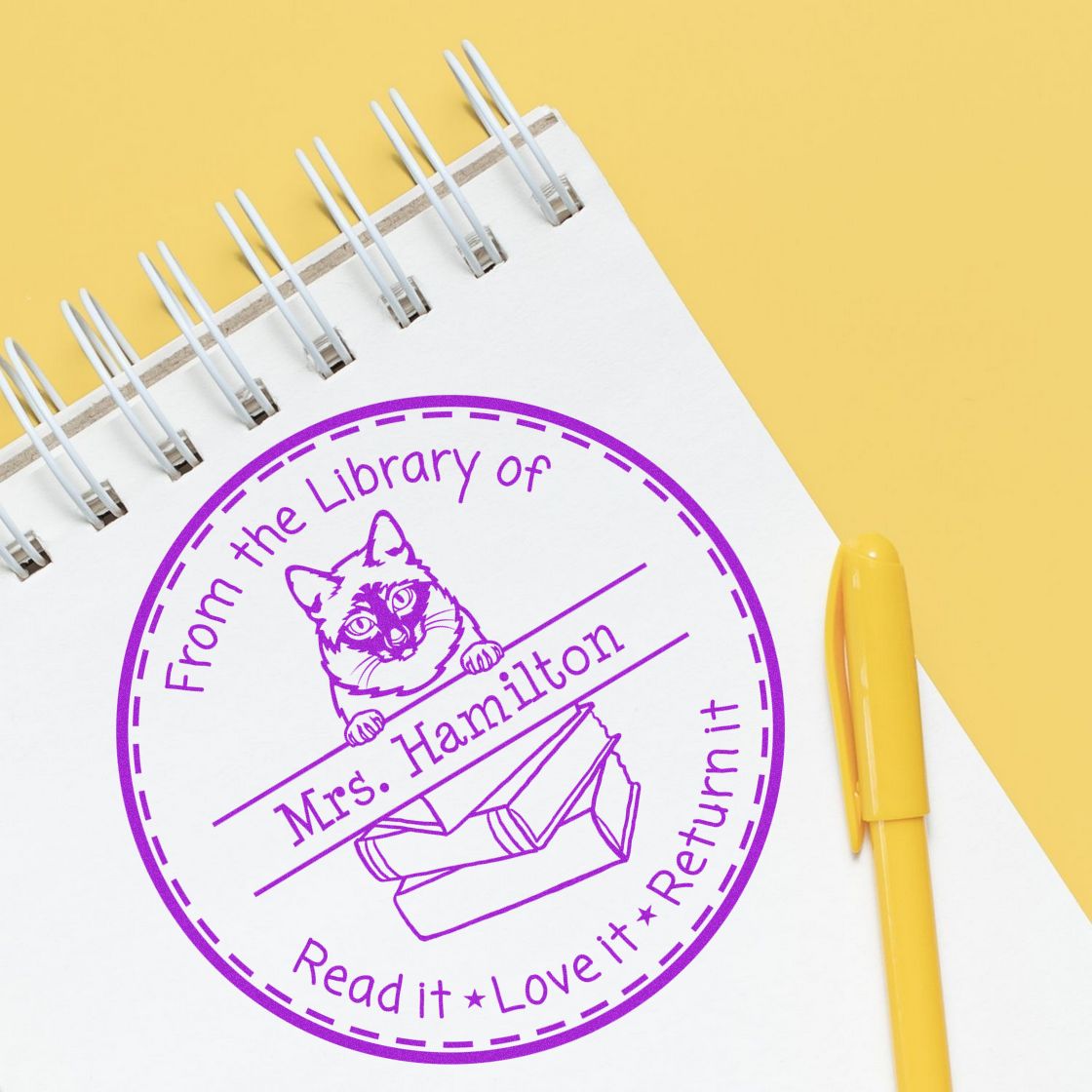 Personalized Please Return Book Stamper with Mekong Bobtail Cat - Engineer Seal Stamps