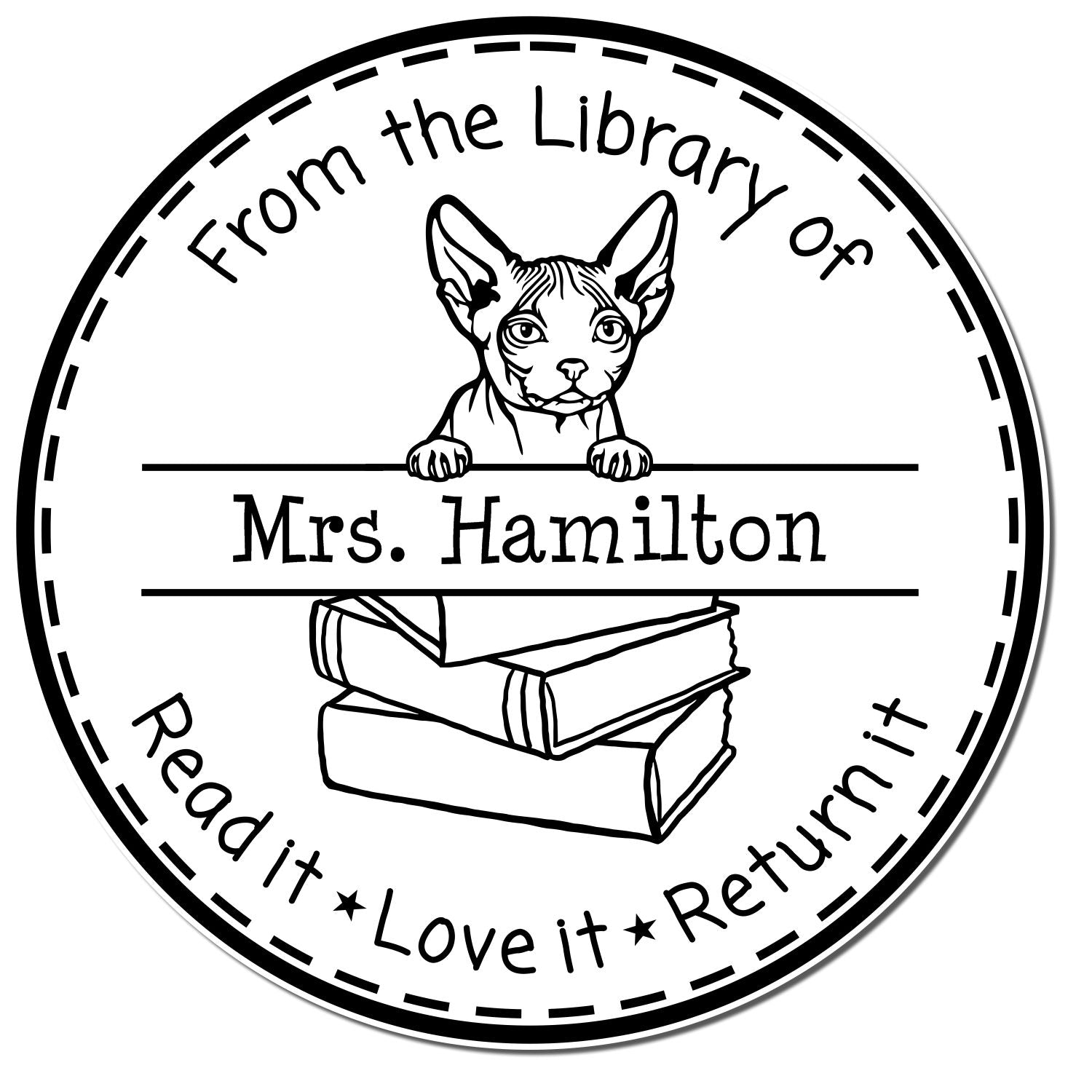 Personalized Book Lending Stamp with Minskin Cat - Engineer Seal Stamps
