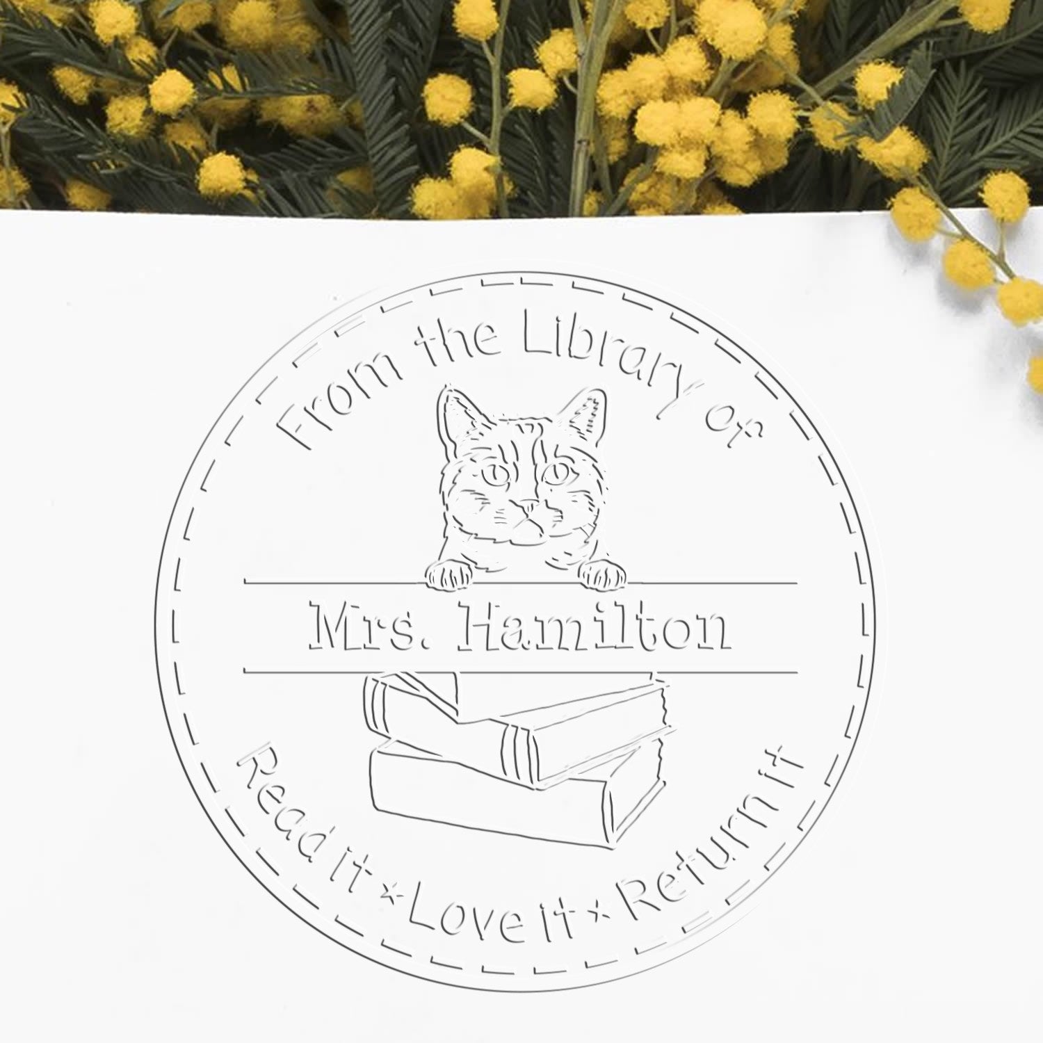 Munchkin Cat Custom Book Reminder Embossed Stamp