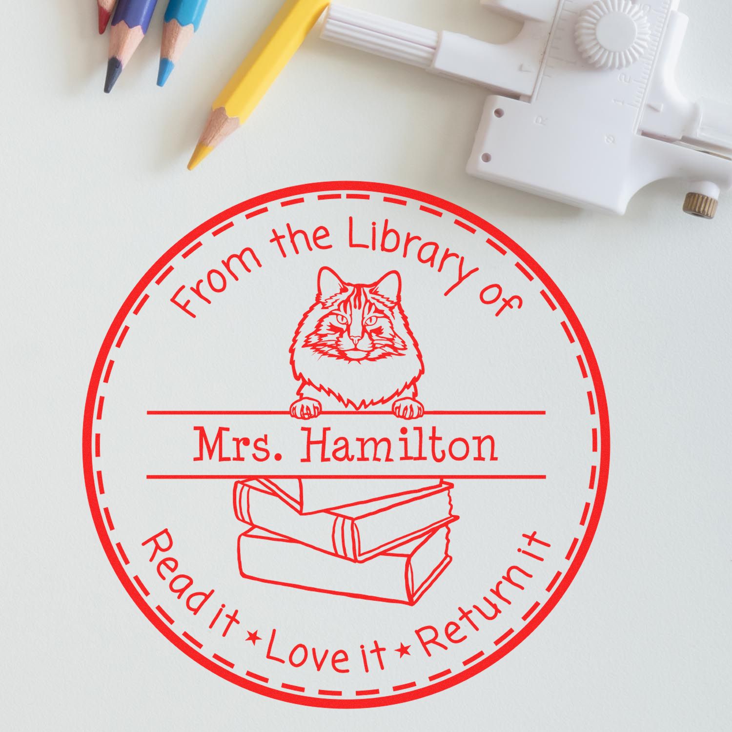 Personalized From The Library Of Stamp with Norwegian Forest Cat - Engineer Seal Stamps