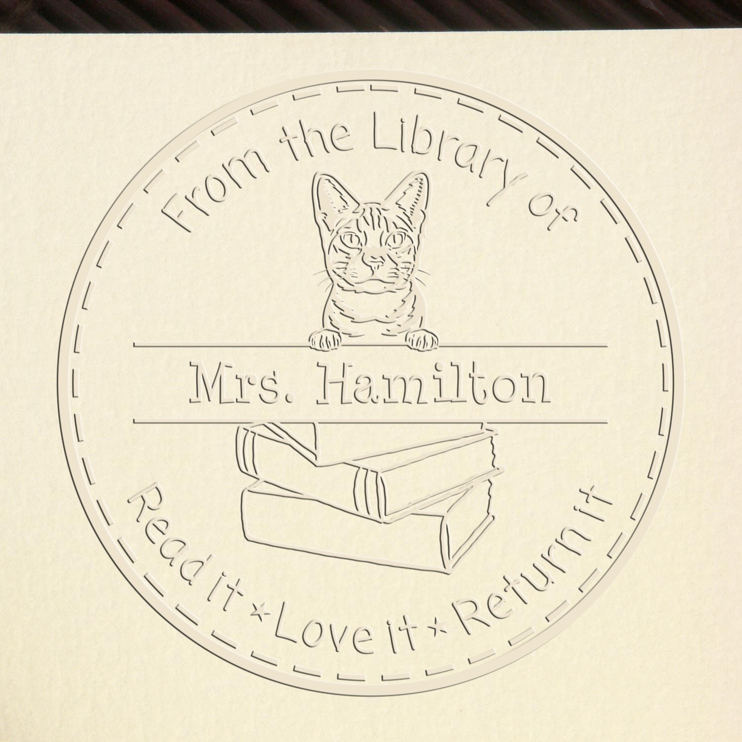 Custom School Library Embosser with Ocicat Cat - Engineer Seal Stamps