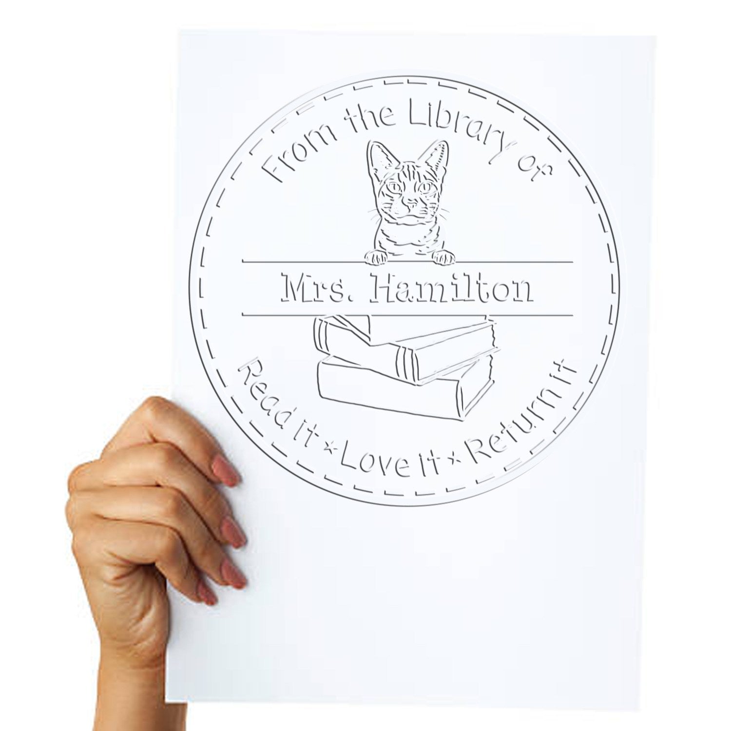 Custom School Library Embosser with Ocicat Cat - Engineer Seal Stamps